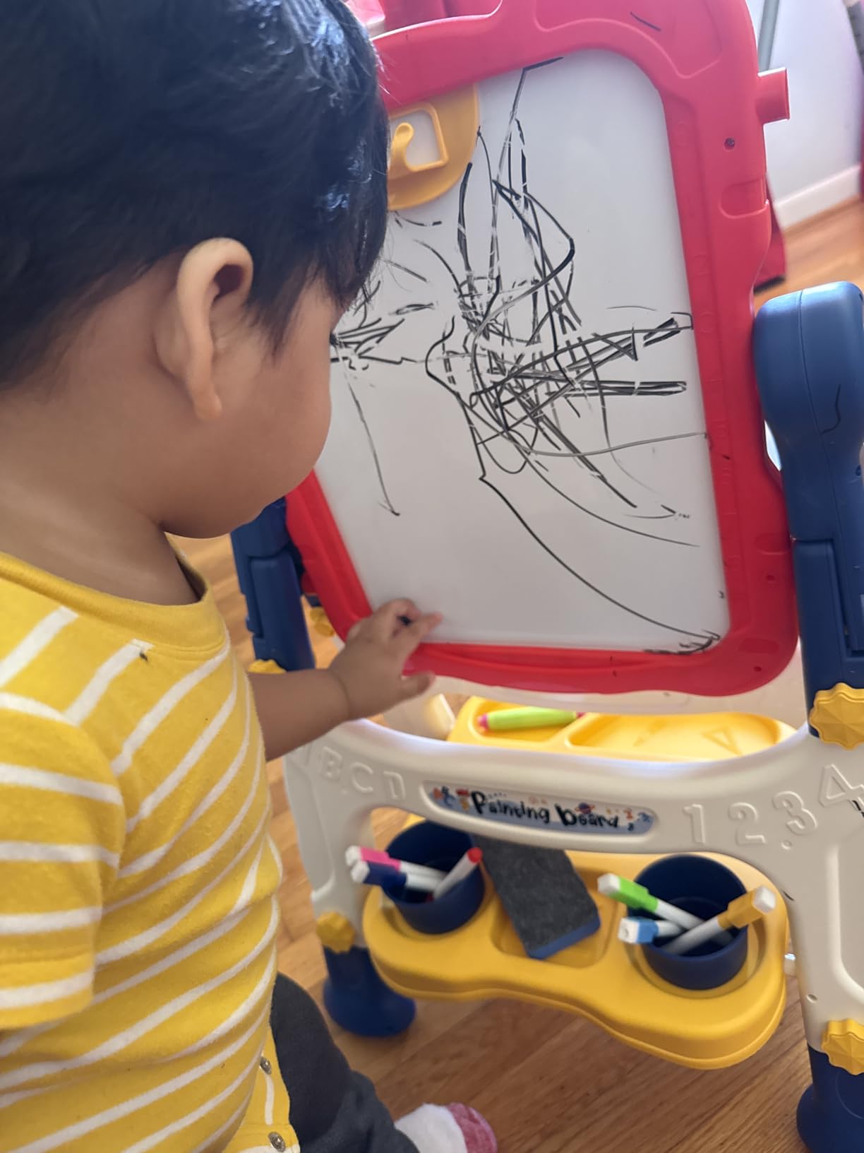 Kids Easel for Toddlers Age 3-4 Art Magnetic White Board & Chalkboard Double Side Adjustable Stand Art Easel Drawing Writing Learning Educational Toys for 3 4 5 Year Boys Girls Birthday Gifts customer photo 1