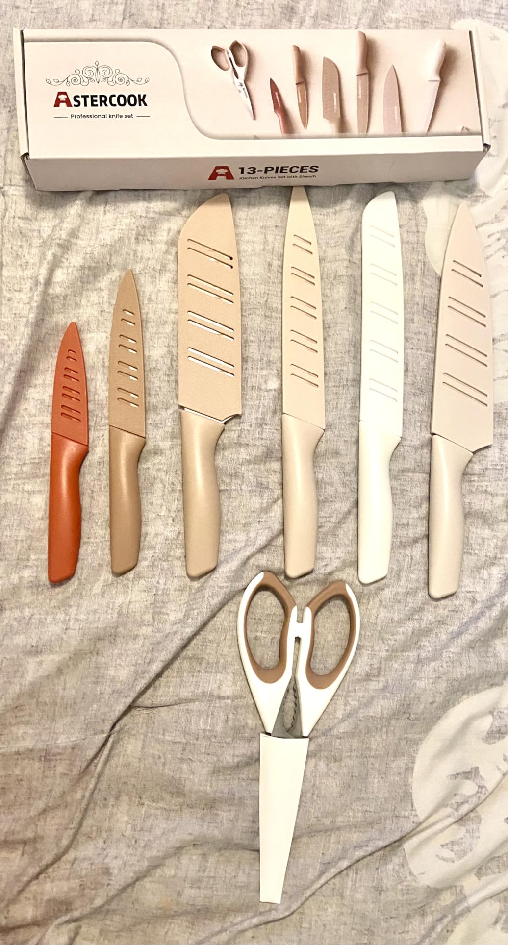Astercook Knife Set, 13 Pieces Kitchen Knives Set with Healthy Anti-Rust Coating, Dishwasher Safe, Stainless Steel Chef Knife Sets with 6 Blade Guards, Perfect Holiday Gifts for Kitchen customer photo 1