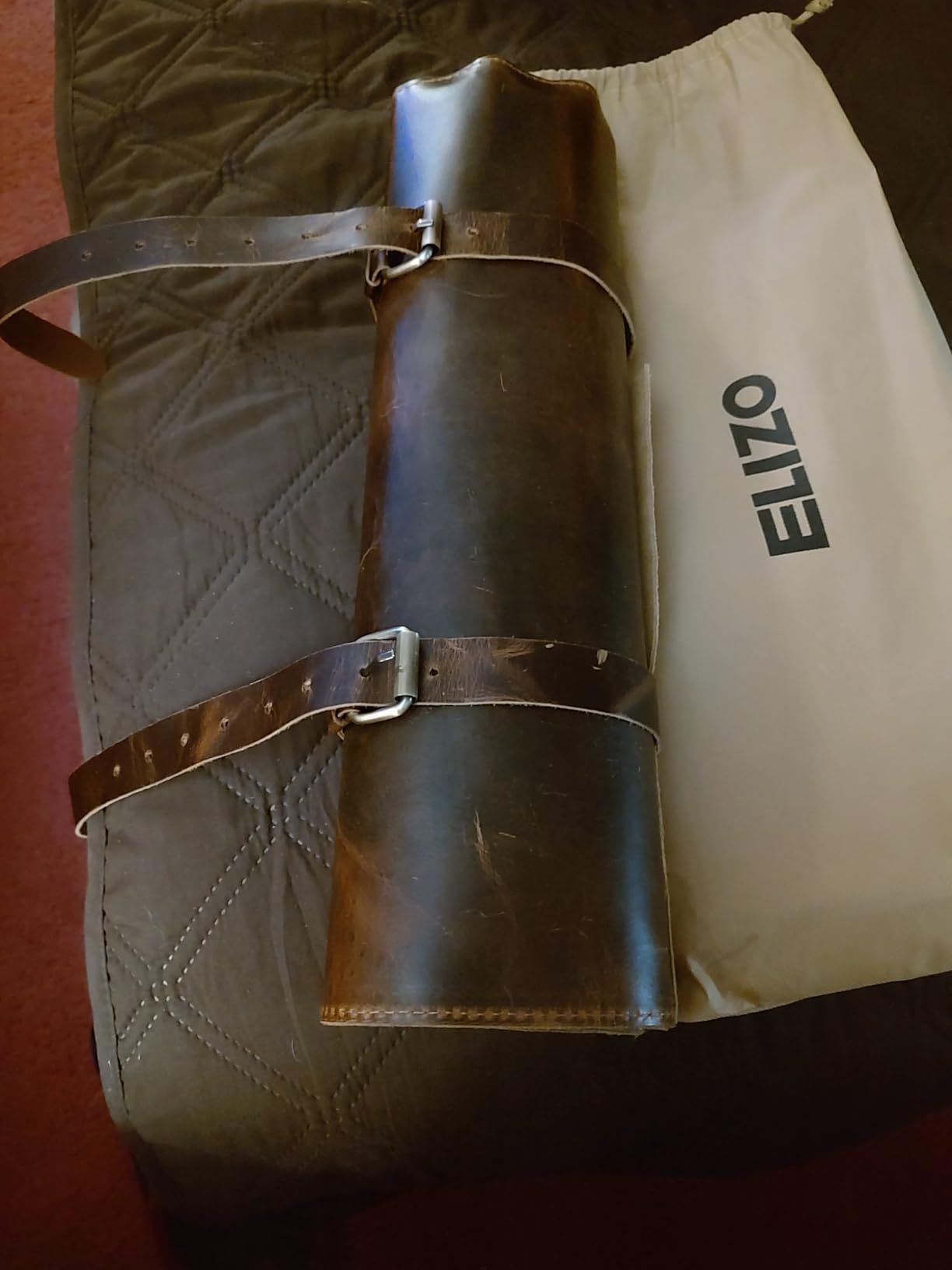 ELIZO Leather Knife Roll Bag Professional Chef Knife Case, Durable Sheath Holder, Cooks & Culinary Tools Carrying Storage, Portable Wrap - 6 Slots customer photo 2