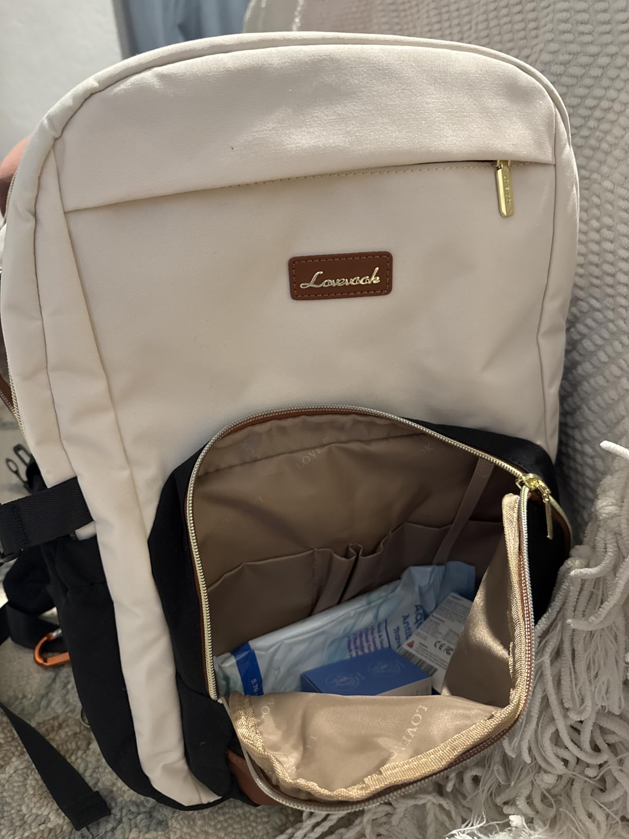 LOVEVOOK Laptop Backpack for Women with Pouch Pocket for Large Capacity Cup,15.6 Inch Laptop Computer Bag Travel Backpack Purse,Waterproof Work Business Backpack College Teacher Bags,Beige-Black-Brown customer photo 1