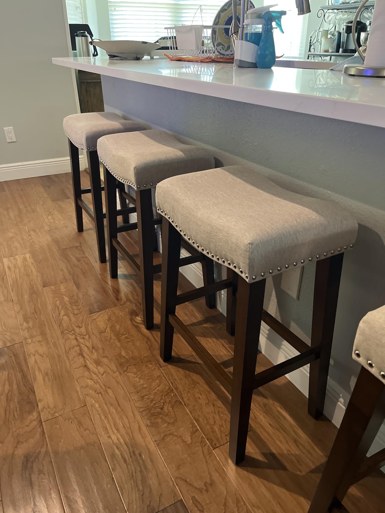 PrimeZone 26 Inch Counter Height Saddle Bar Stools Set of 3, Beige customer photo 1