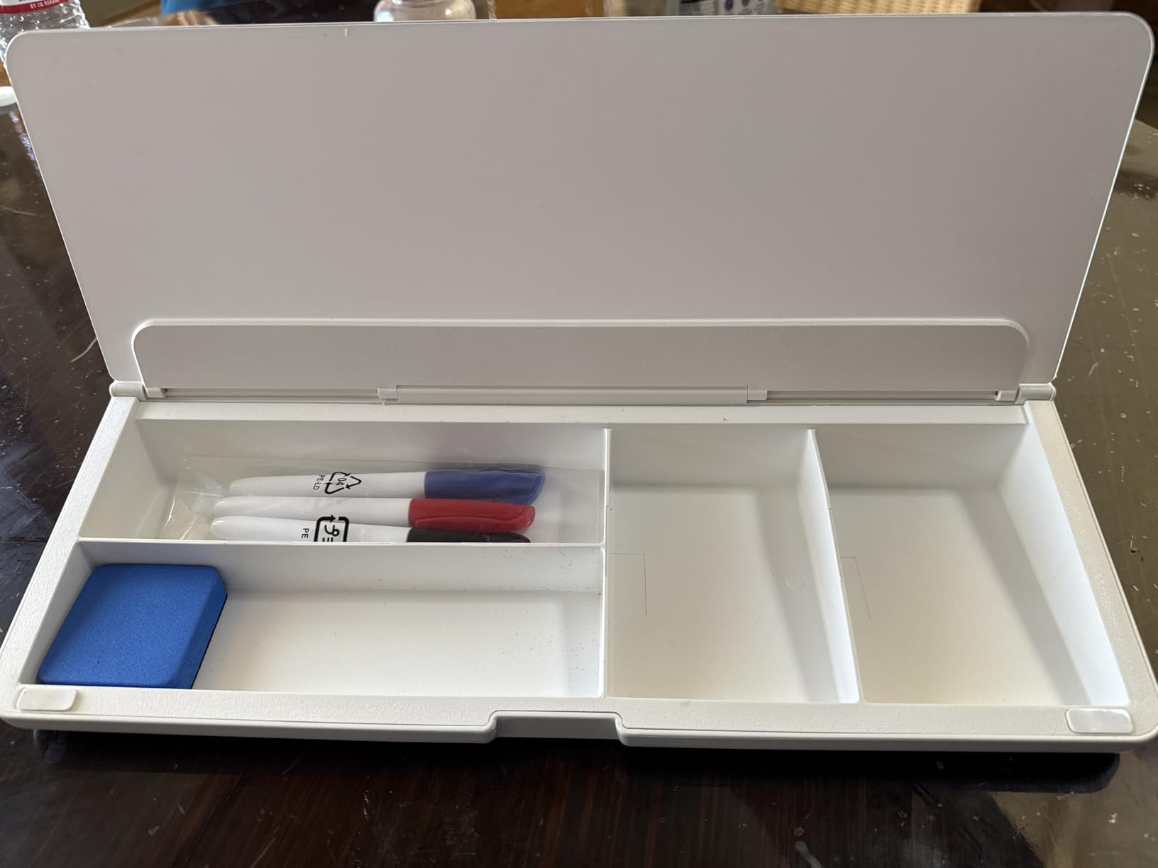 Amazon Basics Desktop Dry Erase Whiteboard with Organizer and Accessories, Tempered Glass, 15.7 x 5.4 inches, White customer photo 2