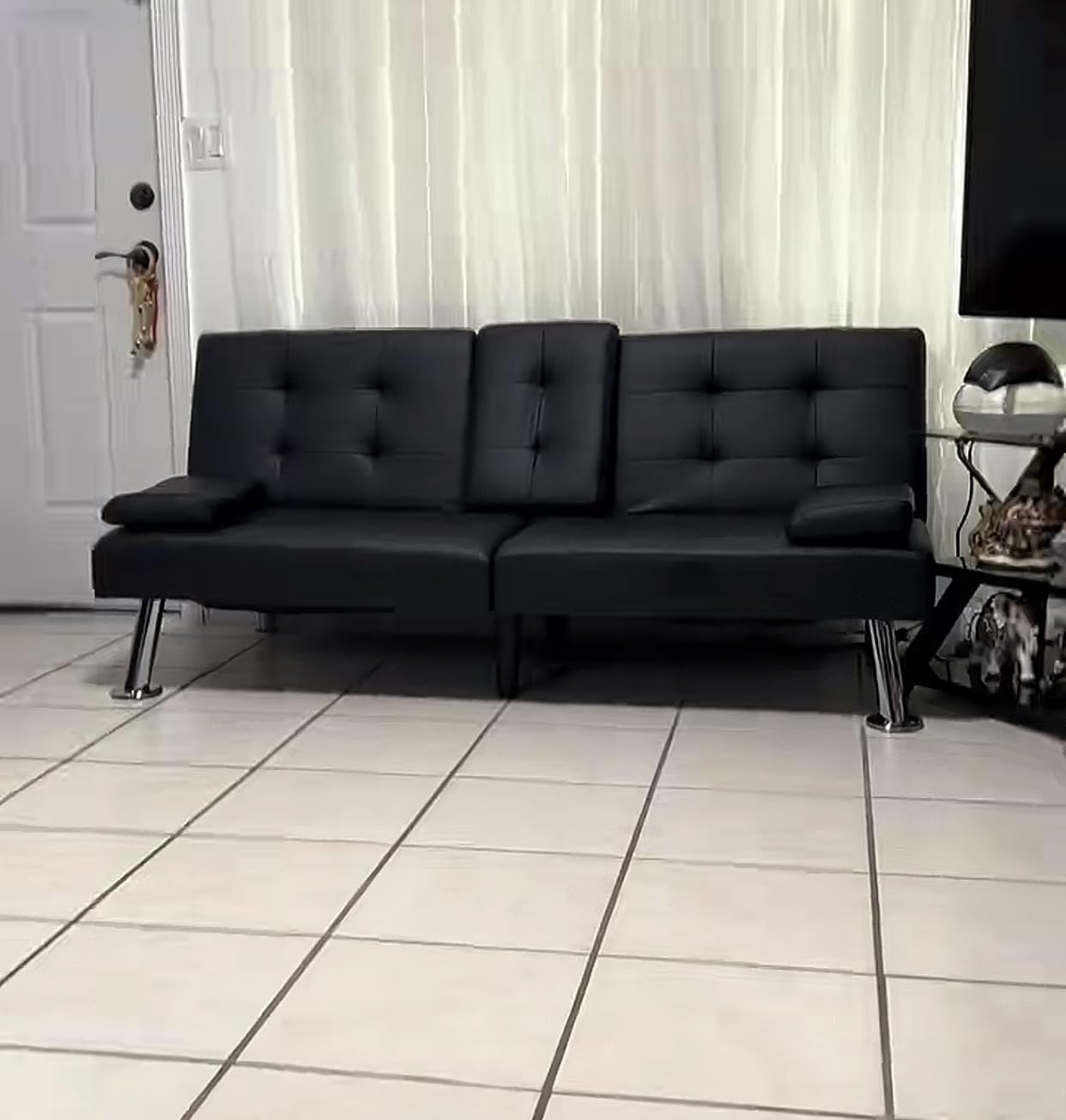 Homall Black Faux Leather Futon Sofa Bed, Loveseat with Adjustable Backrest customer photo 2