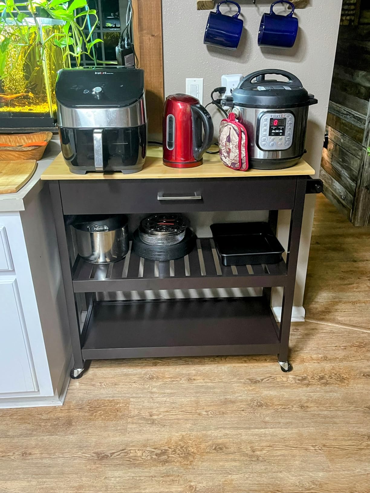 Yaheetech Rolling Kitchen Island Cart with 3 Shelves Lockable Wheels, White customer photo 1