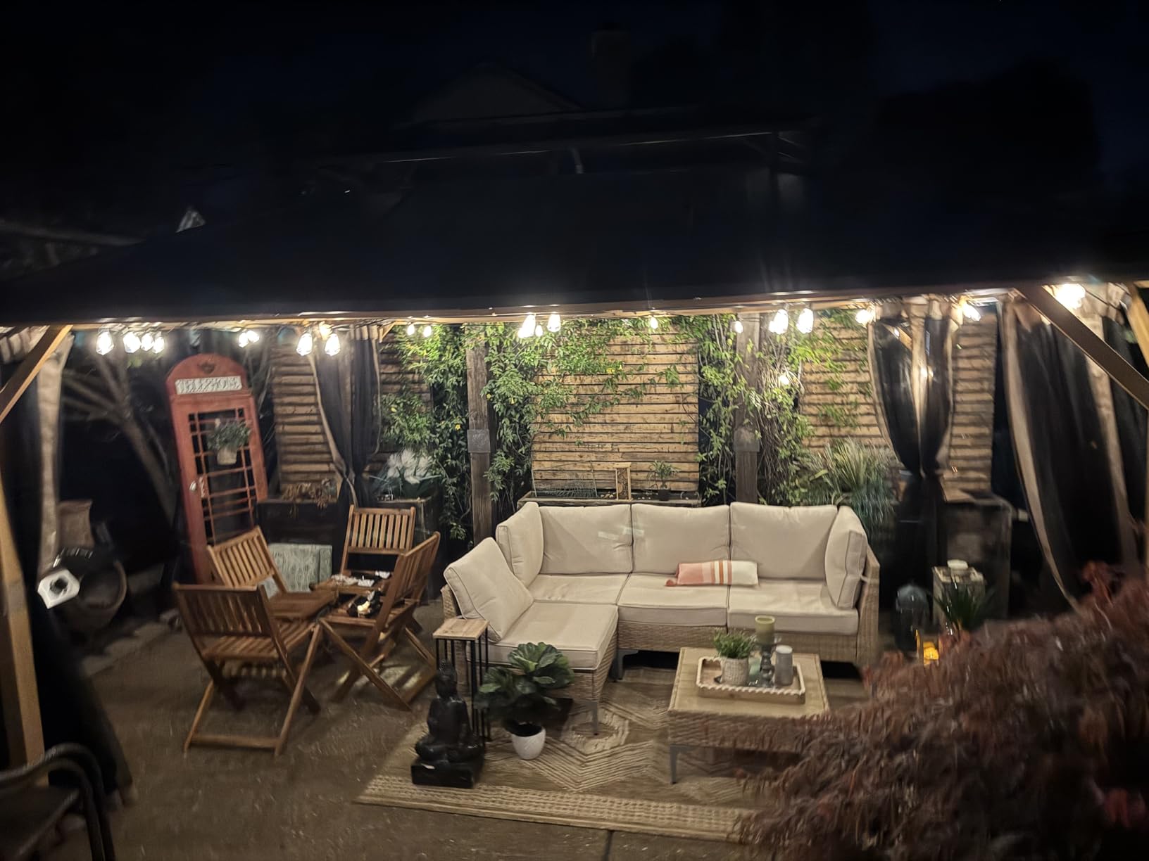 Modern Shade Hardtop Gazebo 12x12 with 4 LED Lights for Backyard Wood Grain customer photo 1