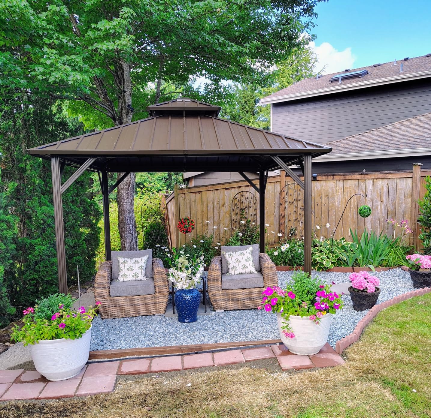 Aoxun Gazebo 10x12 Hardtop Gazebo with LED Lights, Gray customer photo 1