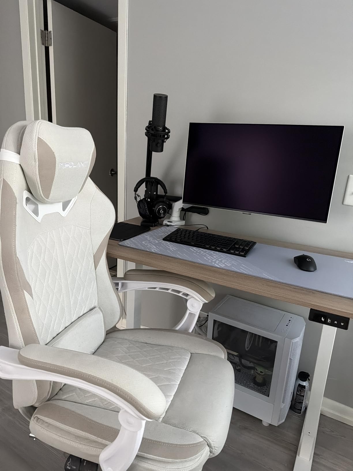 Misolant Gaming Chair, Fabric Gamer Chair with footrest for Adults, High Back Ergonomic Computer Game Chair with Adjustable Headrest and Massage Lumbar Support, 90-155° Recline Free, Blue customer photo 1