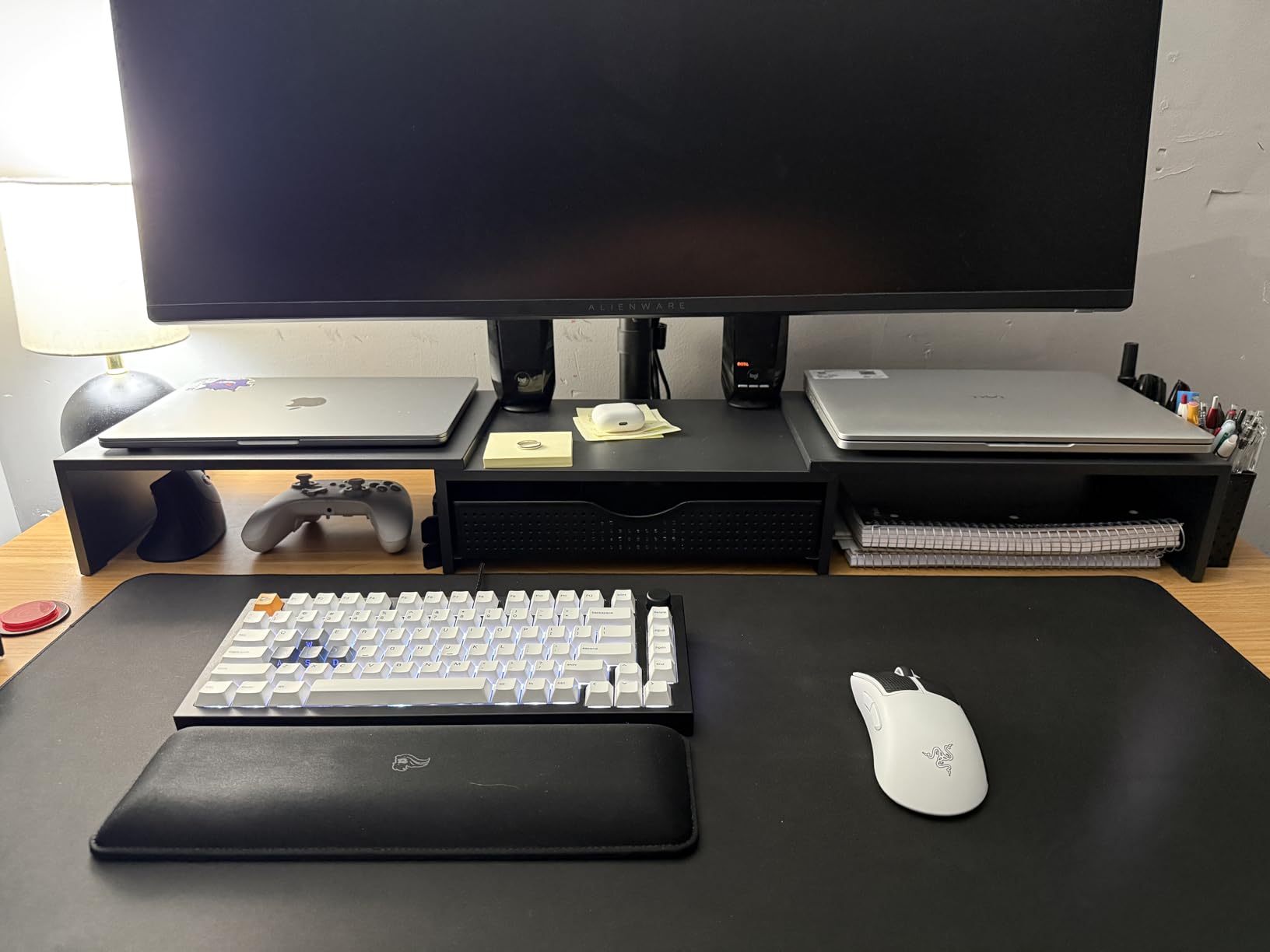 gianotter Dual Monitor Stand Riser With Drawer and 2 Pen Holders | Wood Computer Monitor Stand Desk Organizer and Accessories Desk Shelf for Top of Desk (Wood) customer photo 1