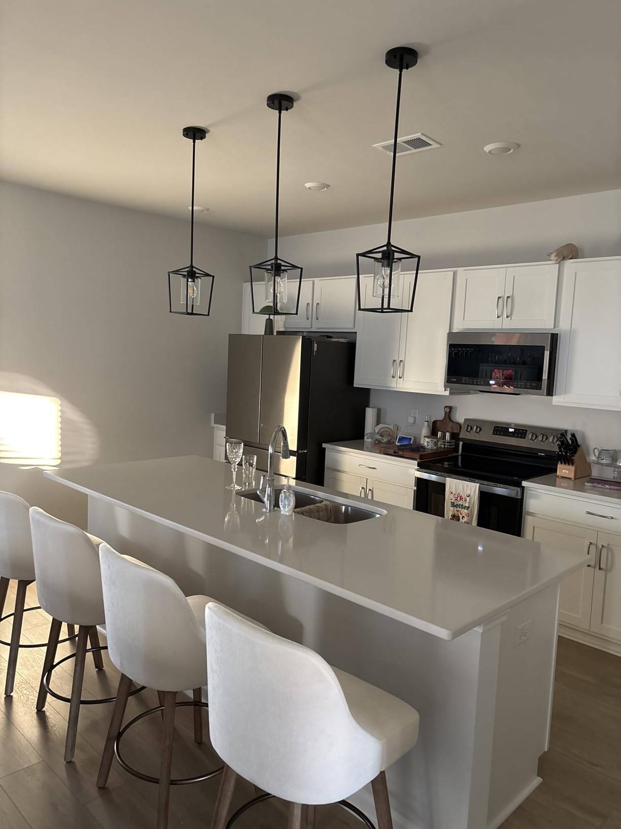 2 Pack 1-Light Black Pendant Lights for Kitchen Island, Farmhouse Metal Pendant Light Iron Cage Hanging Light Fixtures with Clear Glass Shade for Dining Room, Entryway, Hallway, Foyer customer photo 2
