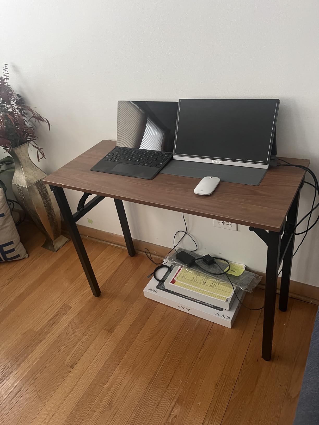 Frylr Small Folding Computer Desk – Portable 35.8 Inch Foldable Laptop Table, No-Assembly, Collapsible and Compact for Easy Storage, Lightweight for Small Spaces, Craft and Study Use, Dark Walnut customer photo 2