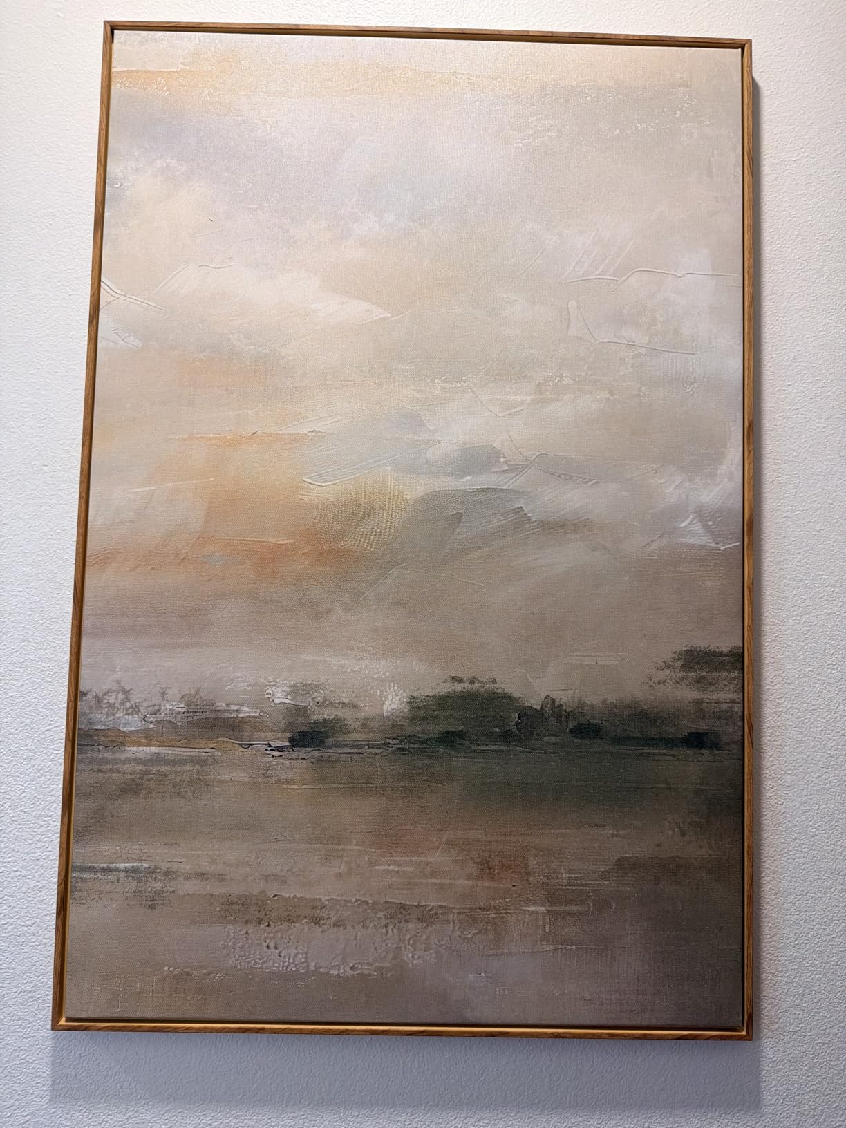 LHIUEM Large Abstract Green Gray Pastel Framed Canvas Wall Art,Neutral Landscape Wall Decor,Modern Watercolor Lake Artwork,Beige Textured Illustrations Art for Living Room,Bedroom,Office- 20