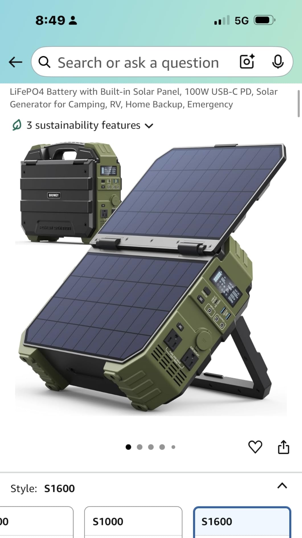 BROWEY 1600W (3200W Peak) Portable Power Station, 1024Wh LiFePO4 Battery with Built-in Solar Panel, 100W USB-C PD, Solar Generator for Camping, RV, Home Backup, Emergency customer photo 2
