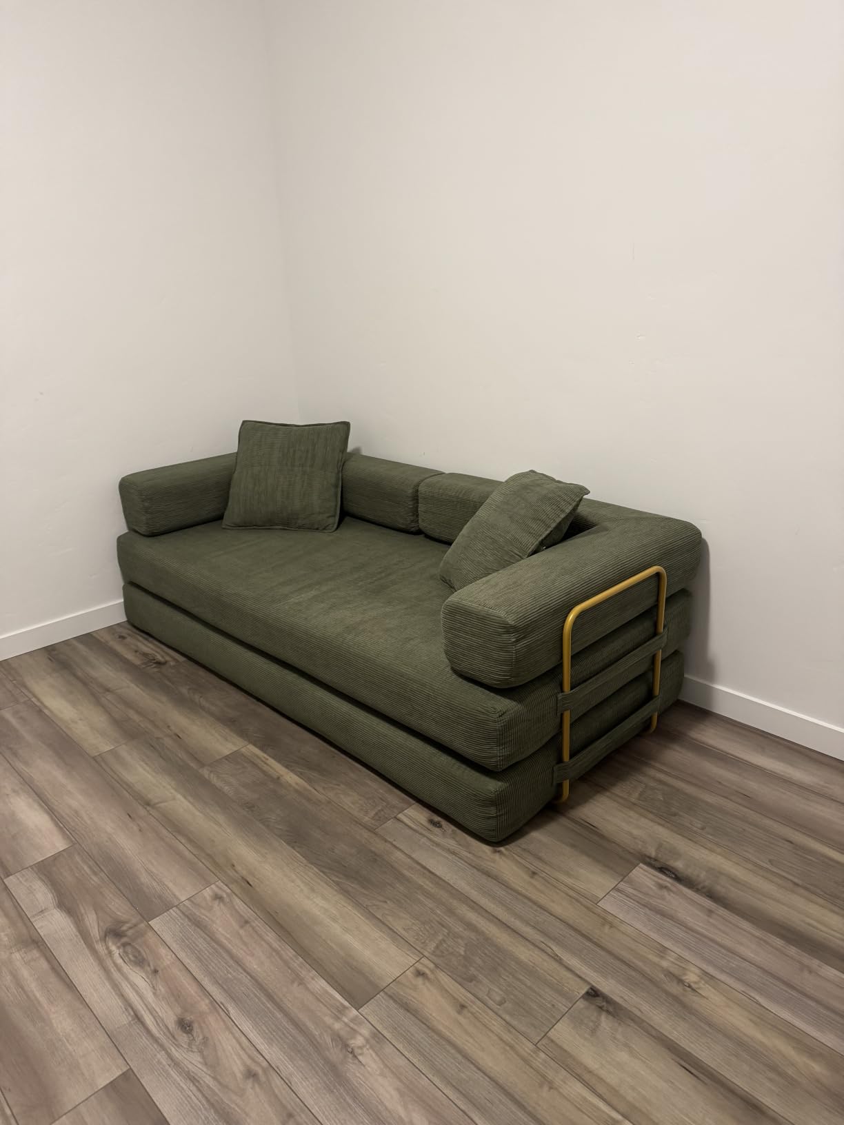 4-in-1 Folding Convertible Sofa Bed, 78 Inch Oversized Corduroy Upholstered Boneless Couch, Loveseat Sleeper with Pull Out Bed, Floor Sofa Modular Futon Couch for Living Room Bedroom Lounge, Green customer photo 1