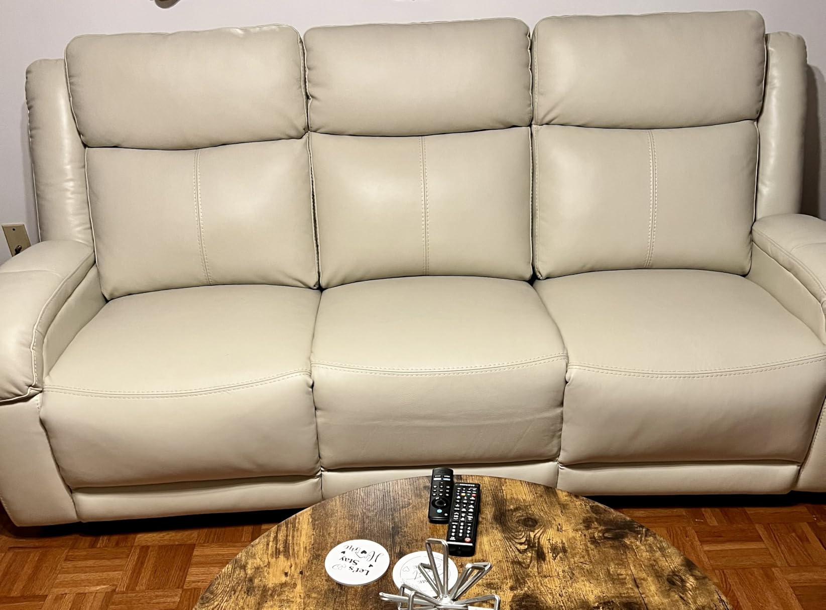 Watson & Whitely Genuine Leather Wall Hugger Power Reclining Sofa, Saddle customer photo 1