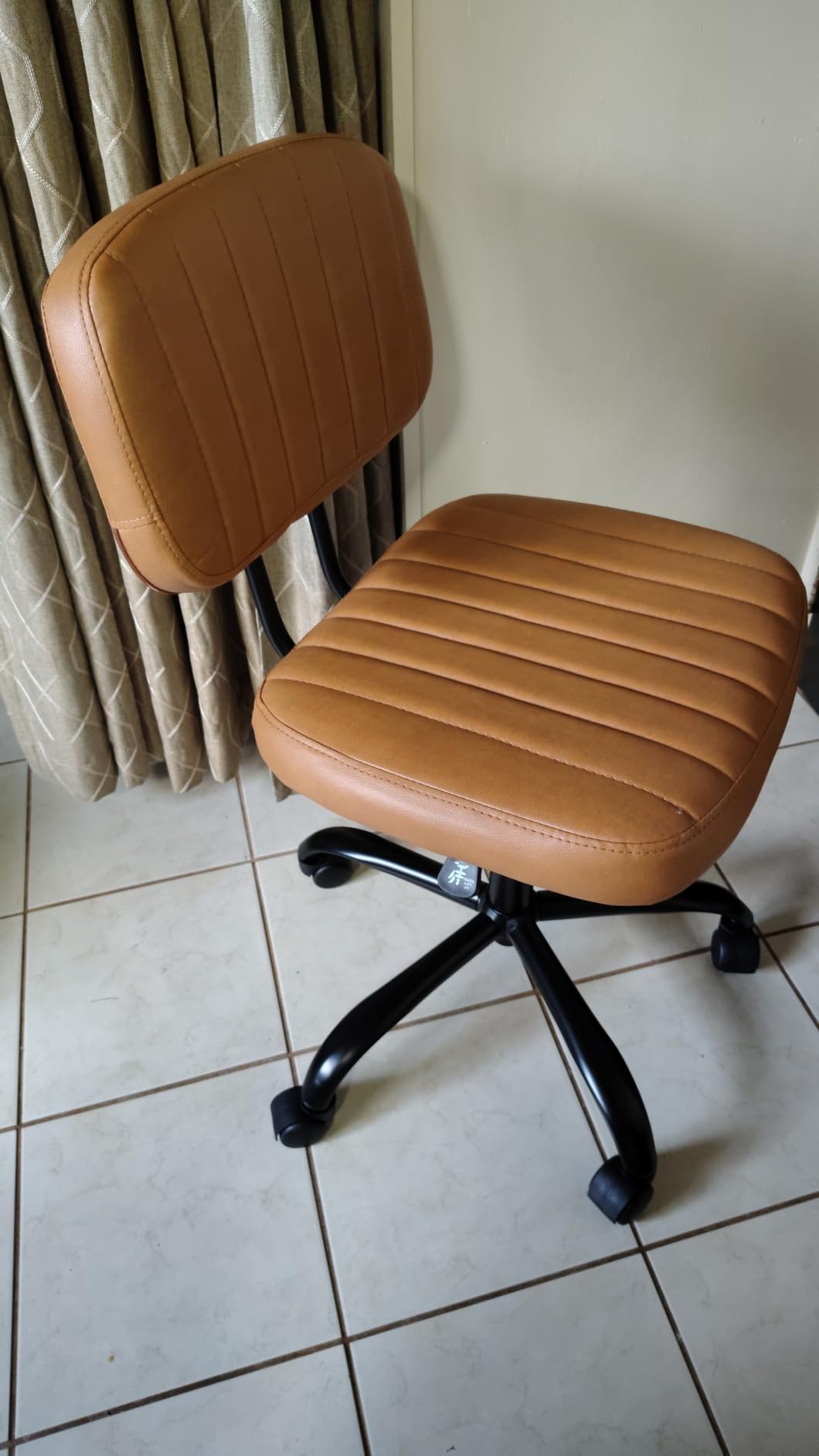 Sweetcrispy Office Desk Chair, Small Home Vanity Chair, Lumbar Support | Armless PU Leather, Height Adjustable Rolling Swivel Task, Bedroom Home Student, Black customer photo 1