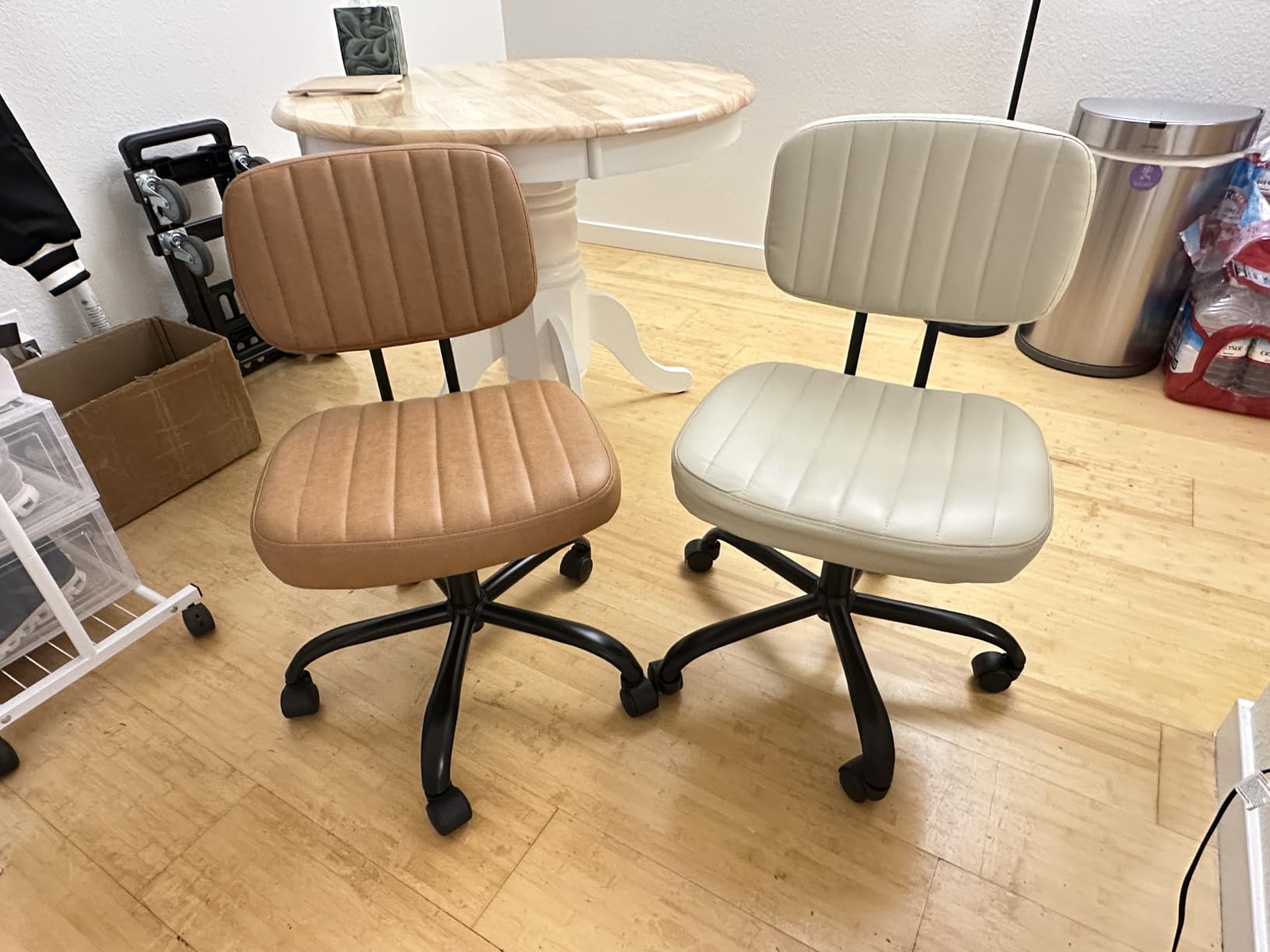 Sweetcrispy Office Desk Chair, Small Home Vanity Chair, Lumbar Support | Armless PU Leather, Height Adjustable Rolling Swivel Task, Bedroom Home Student, Black customer photo 2