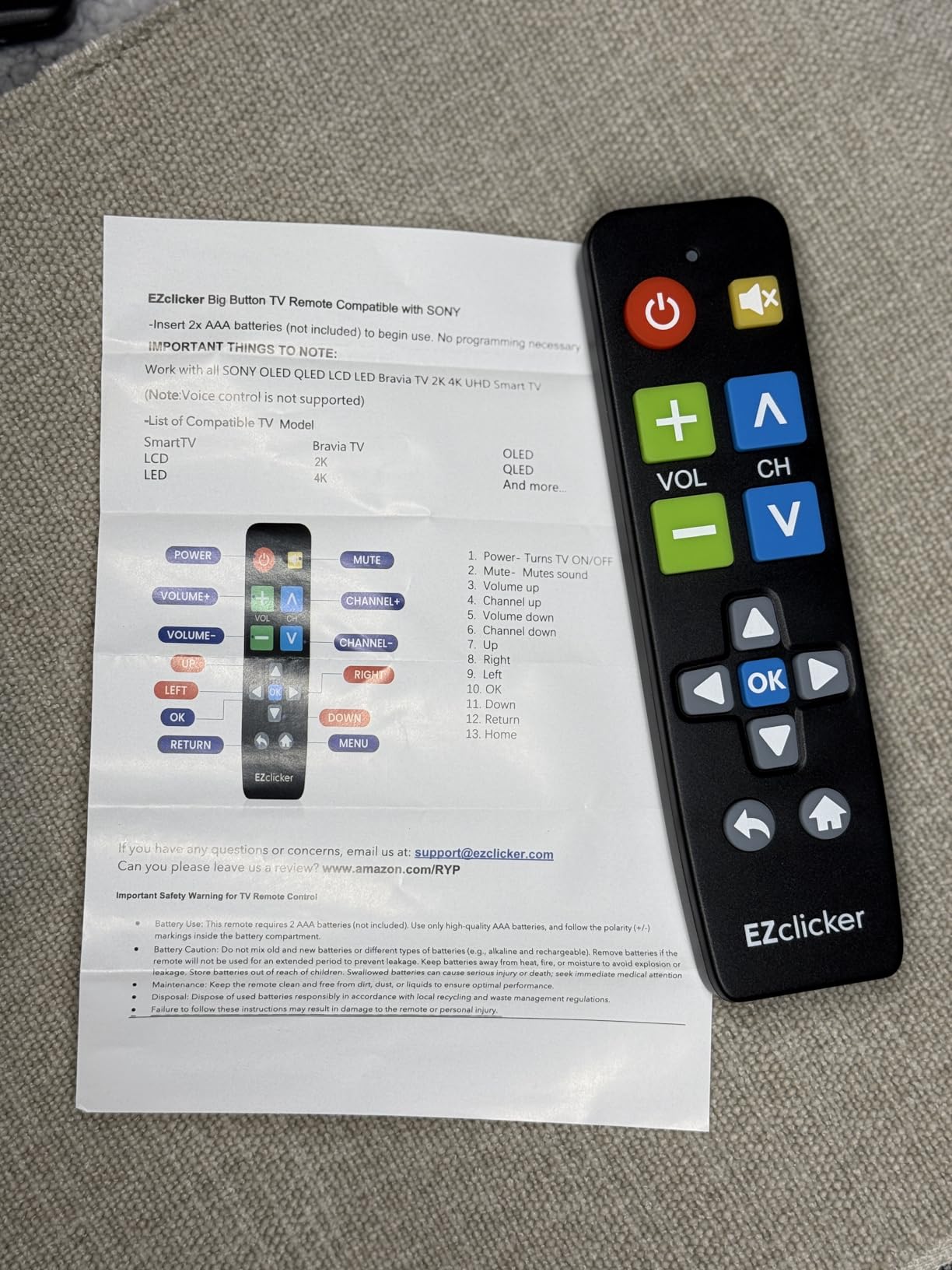 EZclicker TV Remote for Sony TVs Only, Big Button, Easy to Use (Black) | Simplified, Great for Seniors (2xAAA Batteries not Included) customer photo 2