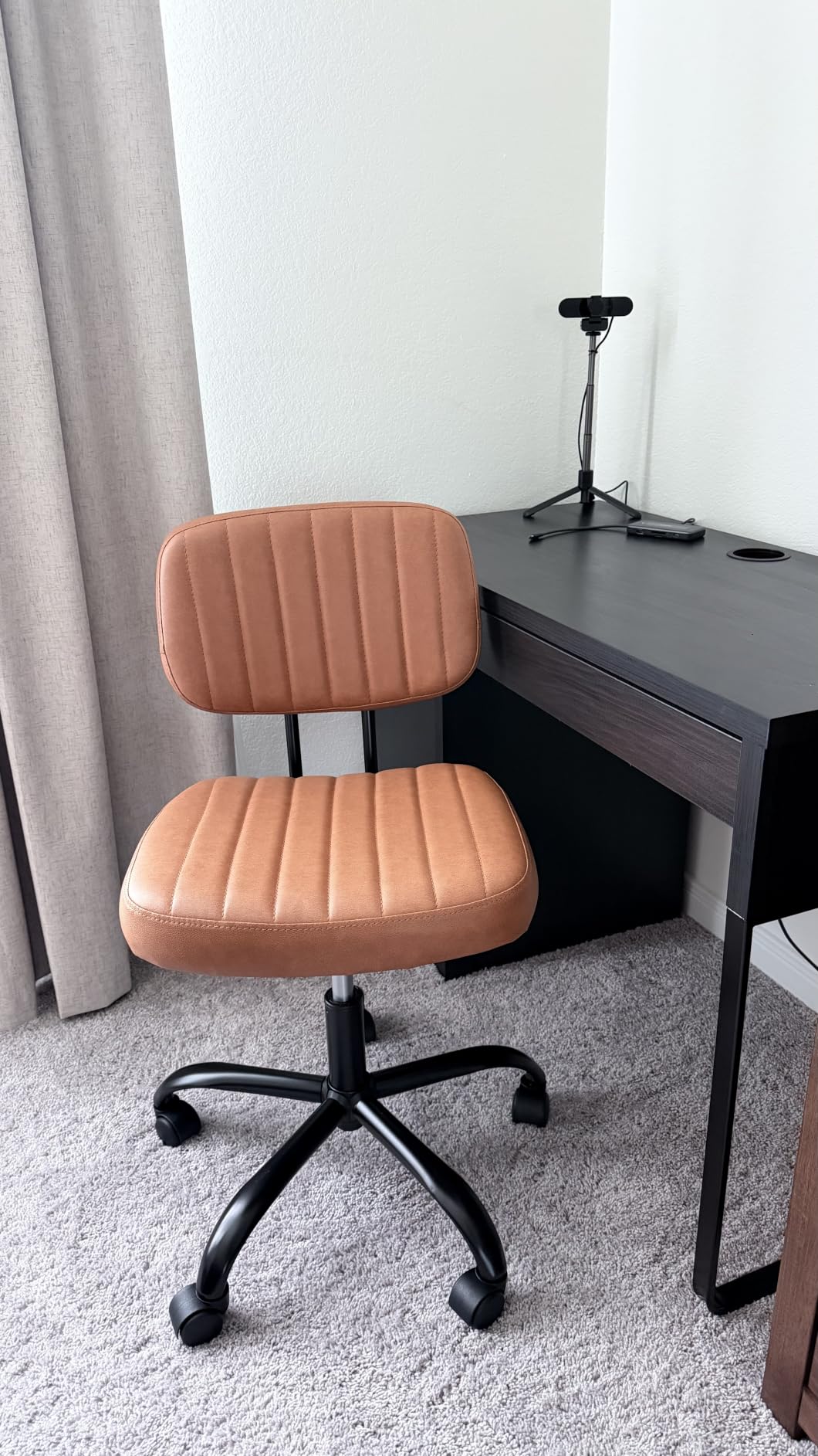 DUMOS Home Office Chair, Ergonomic Computer Desk Chair, Lumbar Support | Armless Height Adjustable, PU Leather, 360 Swivel Wheels, Small Space, Adults, New Black customer photo 2