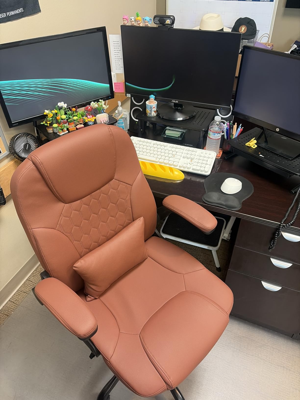 Leather Office Chair Swivel Lumbar Support for Short People Brown customer photo 2