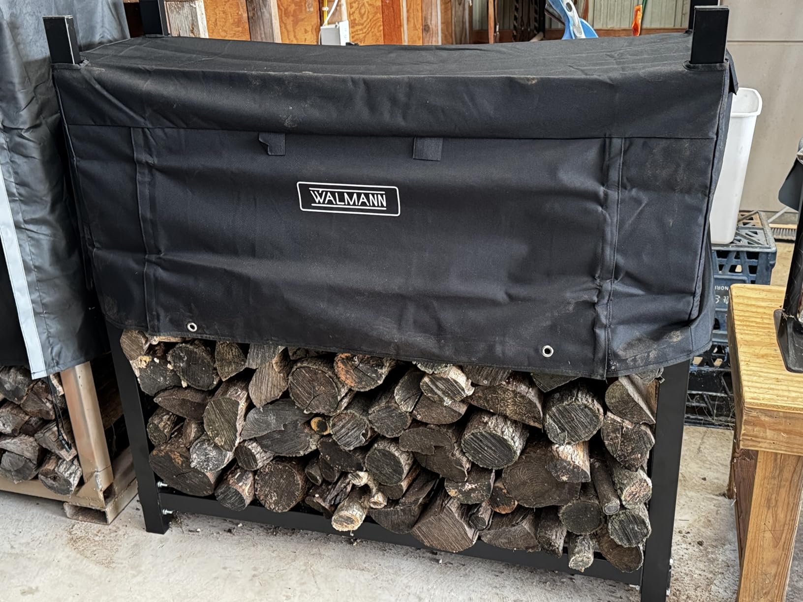 WALMANN Heavy-Duty 8 ft Firewood Rack with Cover & Firewood Carry Bag customer photo 2