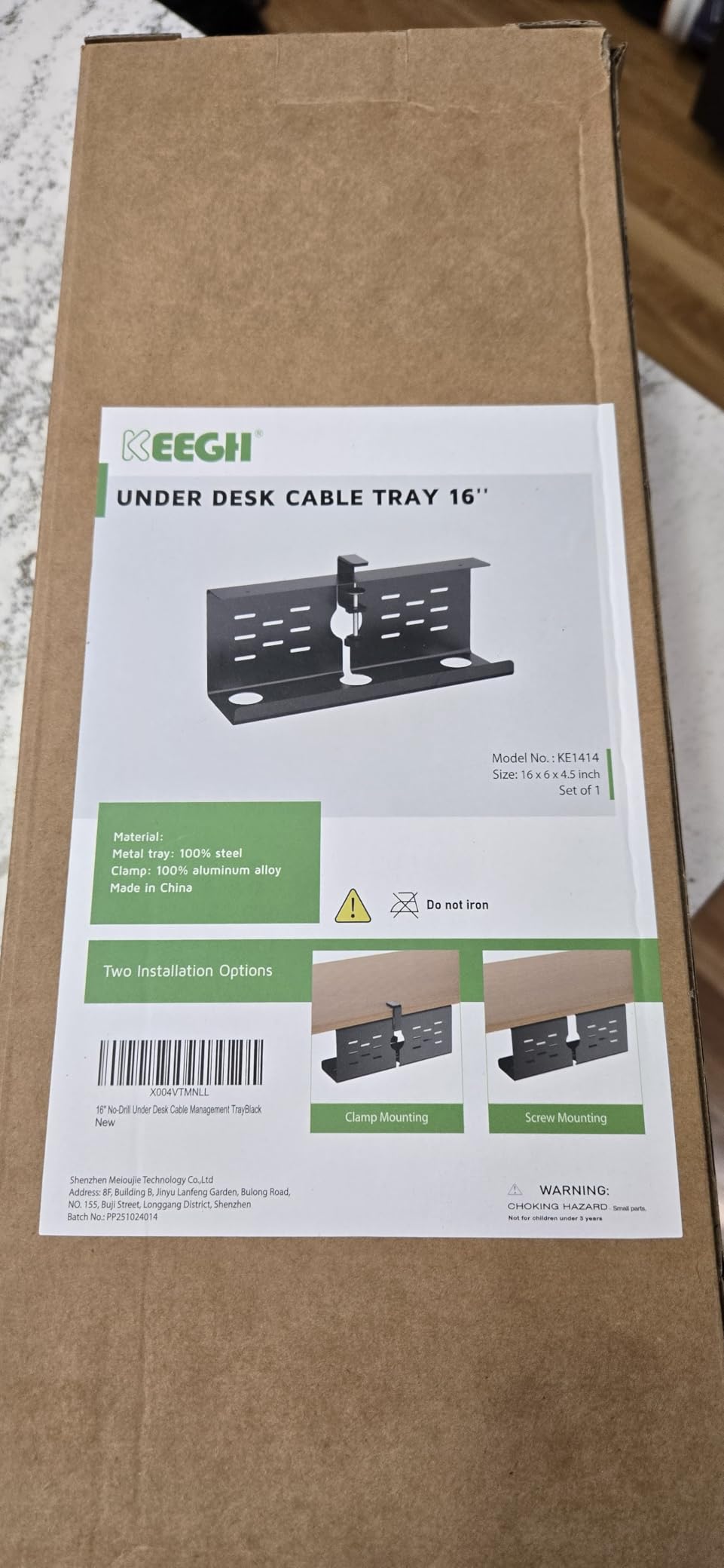 KEEGH 16 in Under Desk Cable Management Tray, Metal Cord Organizer, 2 Pack | No Drill Clamp Mount, Upgrade Capacity, Cord Management Tray for Home Office, Gaming Desk, Standing Desk, Black customer photo 2