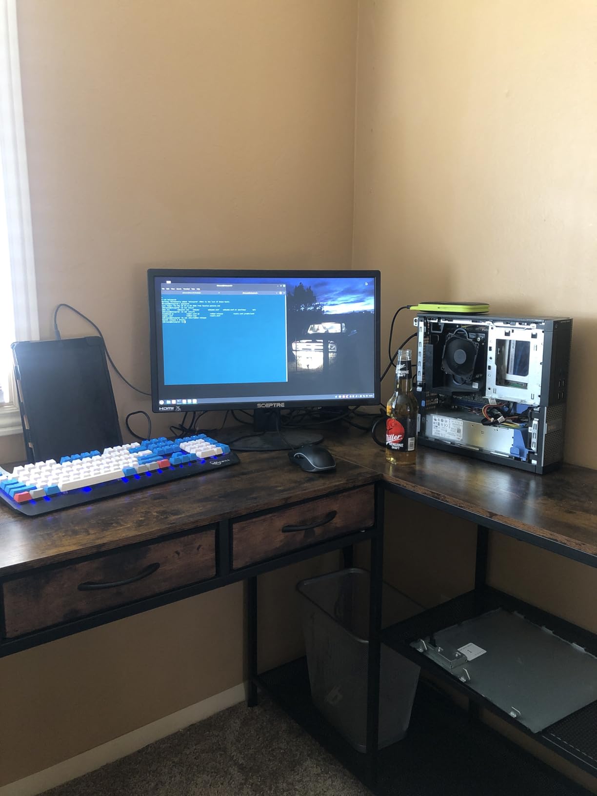 PRAISUN 55 Inch L Shaped Office Desk with Power Outlets and Type-C Port, Large Computer Gaming Desk with 3 Fabric Drawers, Mesh Shelves, Corner Study Work Writing Desk, Rustic Brown customer photo 2