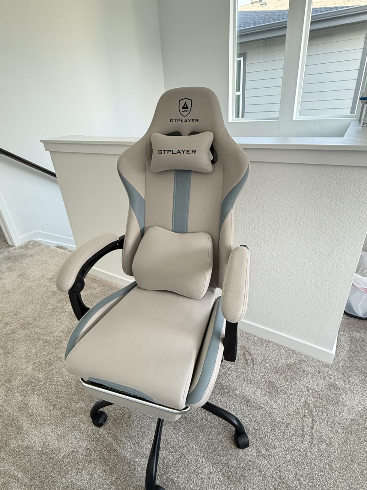 GTPLAYER Gaming Chair with Foot Rest & Pocket Spring Cushion, Ergonomic High Back Computer Desk Chair with Headrest & Lumbar Support for Back Pain Relief, Breathable Fabric, Mist-Blue customer photo 1