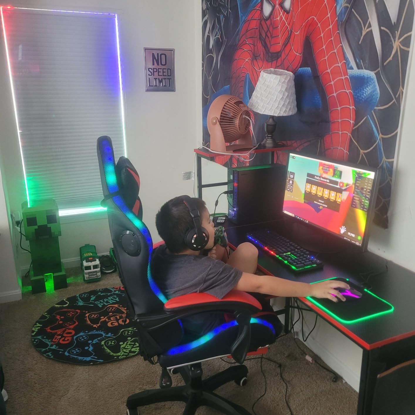 HOFFREE RGB Gaming Chair with Speakers Massage LED Lights Game Chair-Blue | Bluetooth Computer Gaming Chair with Footrest Video Game Chair for Adults Ergonomic High Back Gamer Chair with Lumbar Support customer photo 1