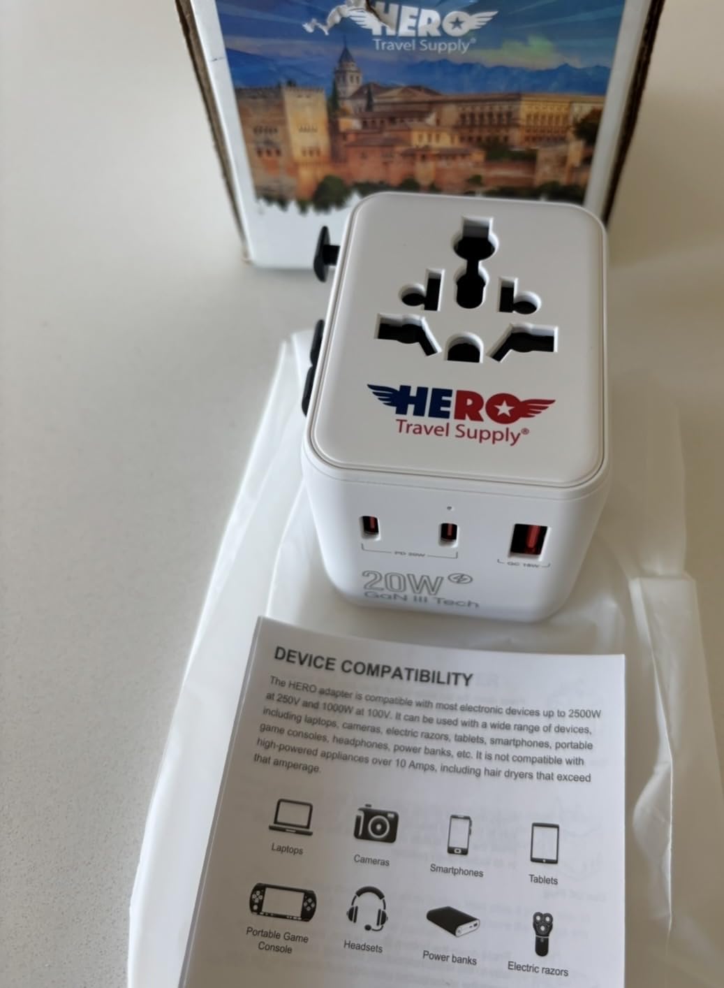 Hero International Travel Power Adapter – Universal Plug for Europe, UK, US, Asia, AUS, 100+ Countries | 2 USB-C & 1 USB-A customer photo 1