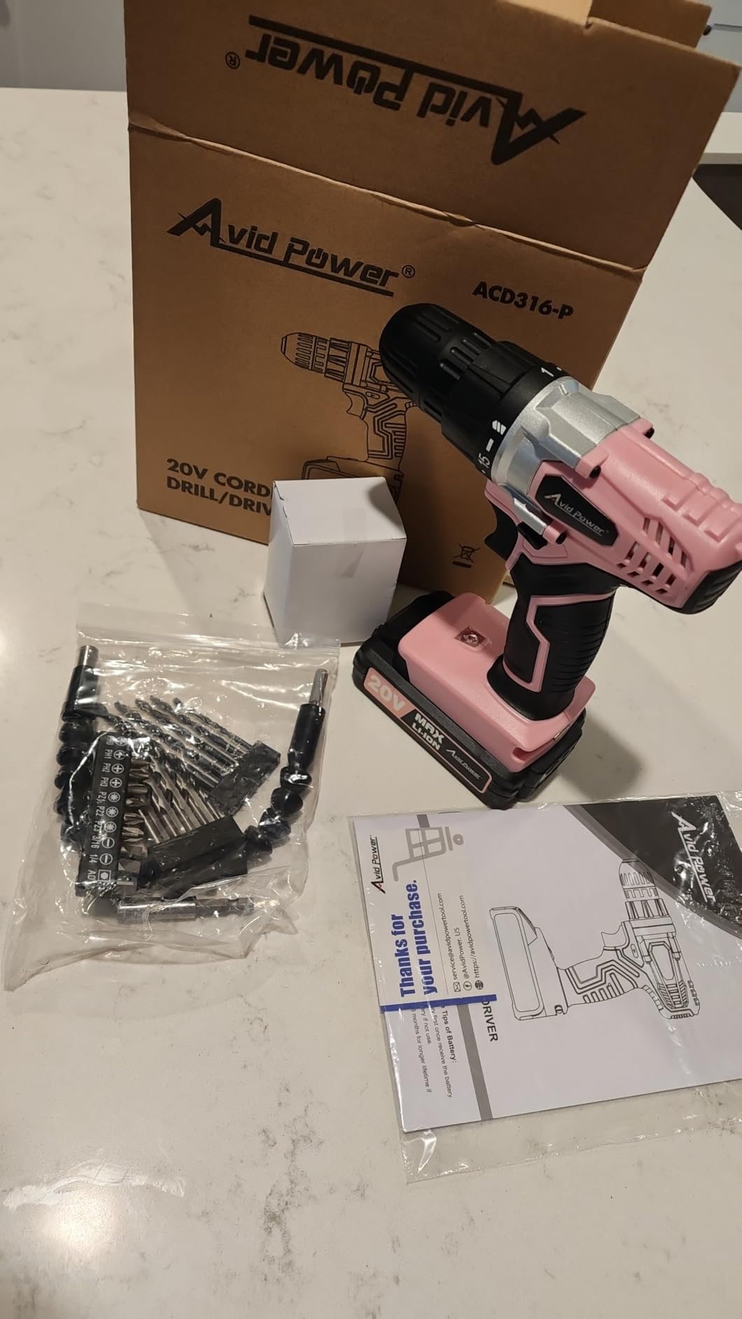 AVID POWER 20V Cordless Electric Drill Set 3/8“ Power Driver Kit for DIY customer photo 1