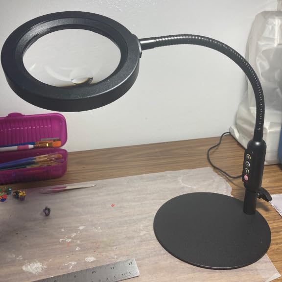 30X 10X Magnifying Glass with Light and Stand, 5 Color Modes Stepless Dimmable, Optical Grade HD Lens, LED Lighted Magnifier Hands Free with Flexible Gooseneck for Close Work, Craft, Hobby, Painting customer photo 2