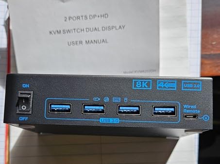 KVM Switch 2 Monitors 2 Computers 8K Displayport 1.4 and HDMI 2.1 Dual Monitor USB 3.0 2 IN 2 Out KVM Switch for 2 PCs Share 2 Screens Support Max 8K@60Hz/4K@144Hz, with Wired Remote & 12V Power Cable customer photo 1