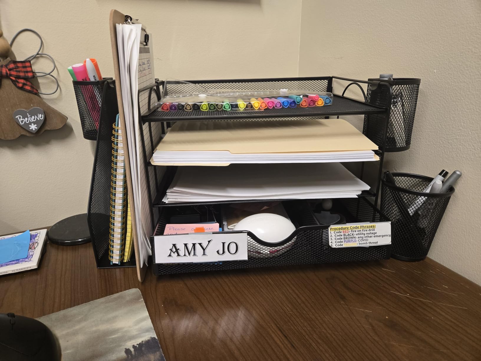 WALI Desk File Organizer, 4 Tier Desktop Paper Letter Tray Organizer with Drawer and 2 Pen Holders, Office Desk Accessories & Workspace Organizers (Black) customer photo 2
