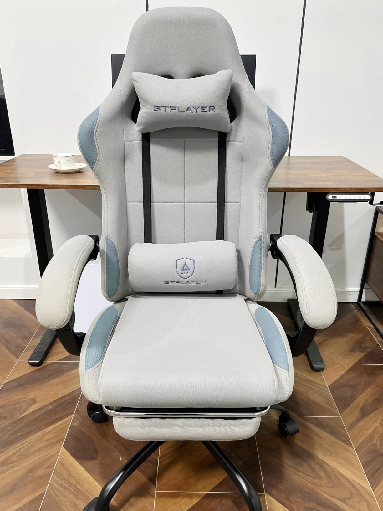 GTPLAYER Gaming Chair Fabric with Pocket Spring Cushion,Computer Office Chair with Lumbar Support for Adults Linkage Armrests and Footrest Ergonomic Gamings Chairs Height Adjustable LightGray customer photo 1