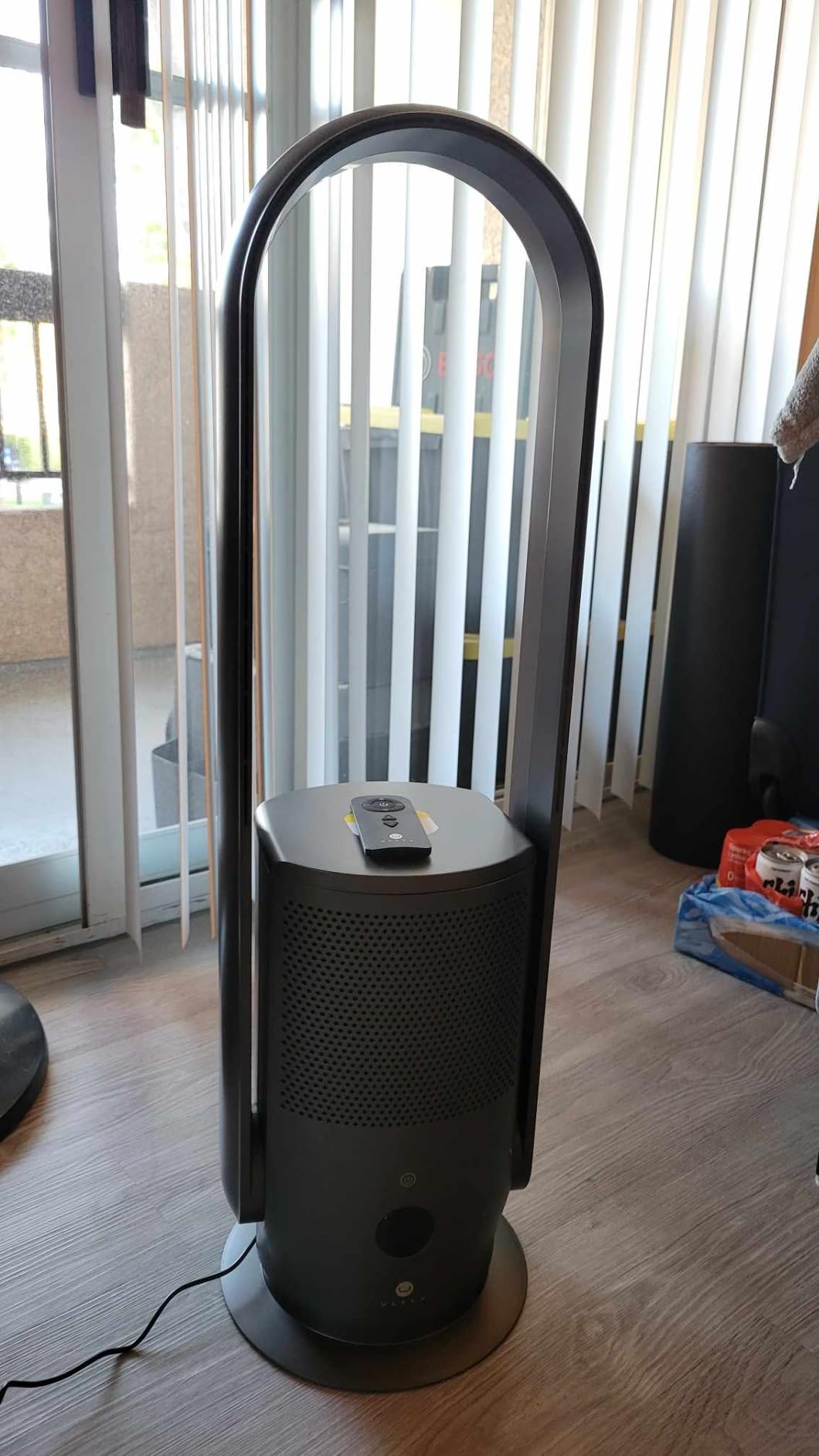 ULTTY Bladeless Tower Fan and Air Purifier Combo, Quiet Oscillating Fan with Remote & Touch Control, 9 Speeds, 8H Timer, HEPA Air Filter, Safe Floor Fan for Bedroom Home Office Black, 23.5