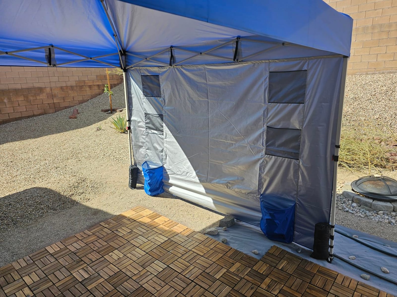 WEIZE 10x10 Pop Up Canopy Tent, 1-Button Push Setup Canopy Tent with 1 Sidewall, Adjustable Height Instant Portable Shelter,Portable Roller Bag, Easy Outdoor Sun Shade for Events,4 Weight Bags,Blue customer photo 1