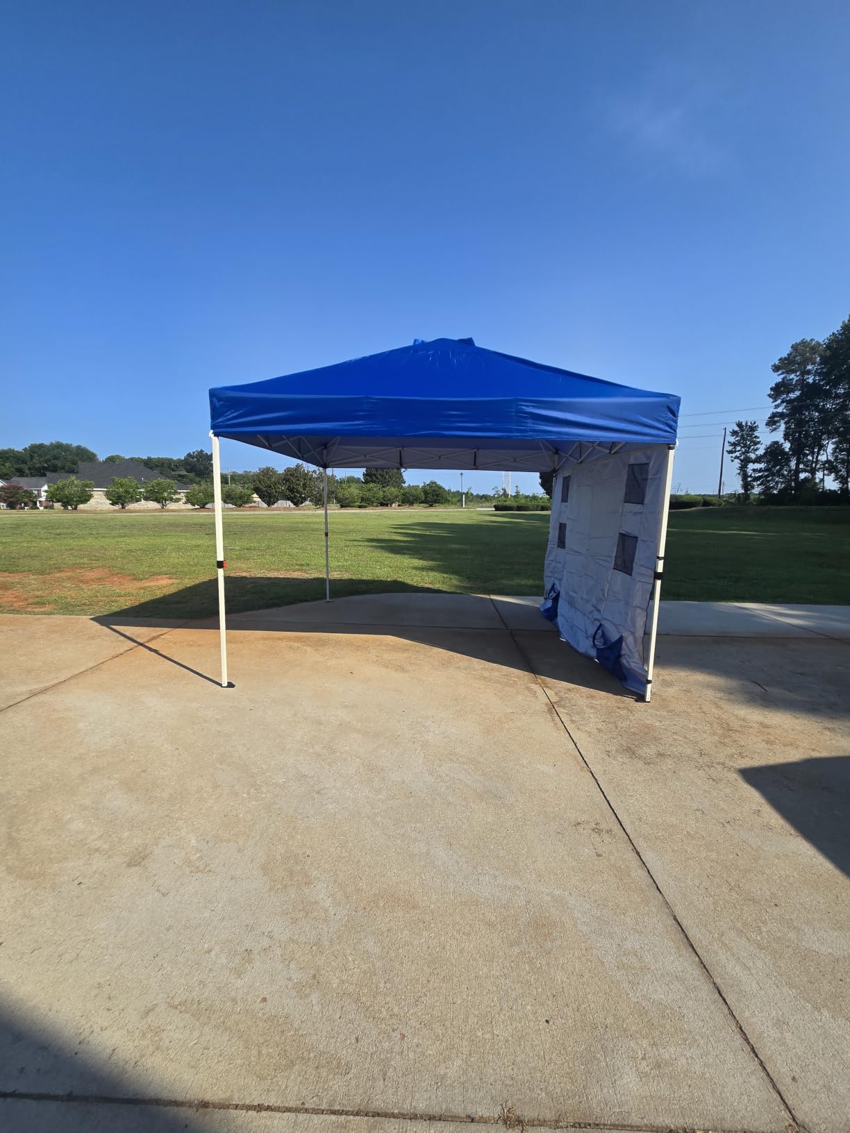 WEIZE 10x10 Pop Up Canopy Tent, 1-Button Push Setup Canopy Tent with 1 Sidewall, Adjustable Height Instant Portable Shelter,Portable Roller Bag, Easy Outdoor Sun Shade for Events,4 Weight Bags,Blue customer photo 2