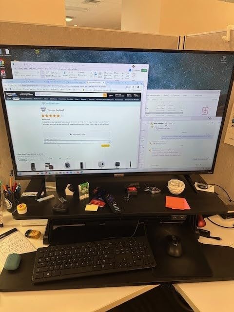 VIVO Black 32 in Electric Standing Desk Converter, DESK-VE32B | Height Adjustable, Motorized Stand Up Desk Riser, Wide Keyboard Tray, Dual Monitor and Laptop Workstation customer photo 2