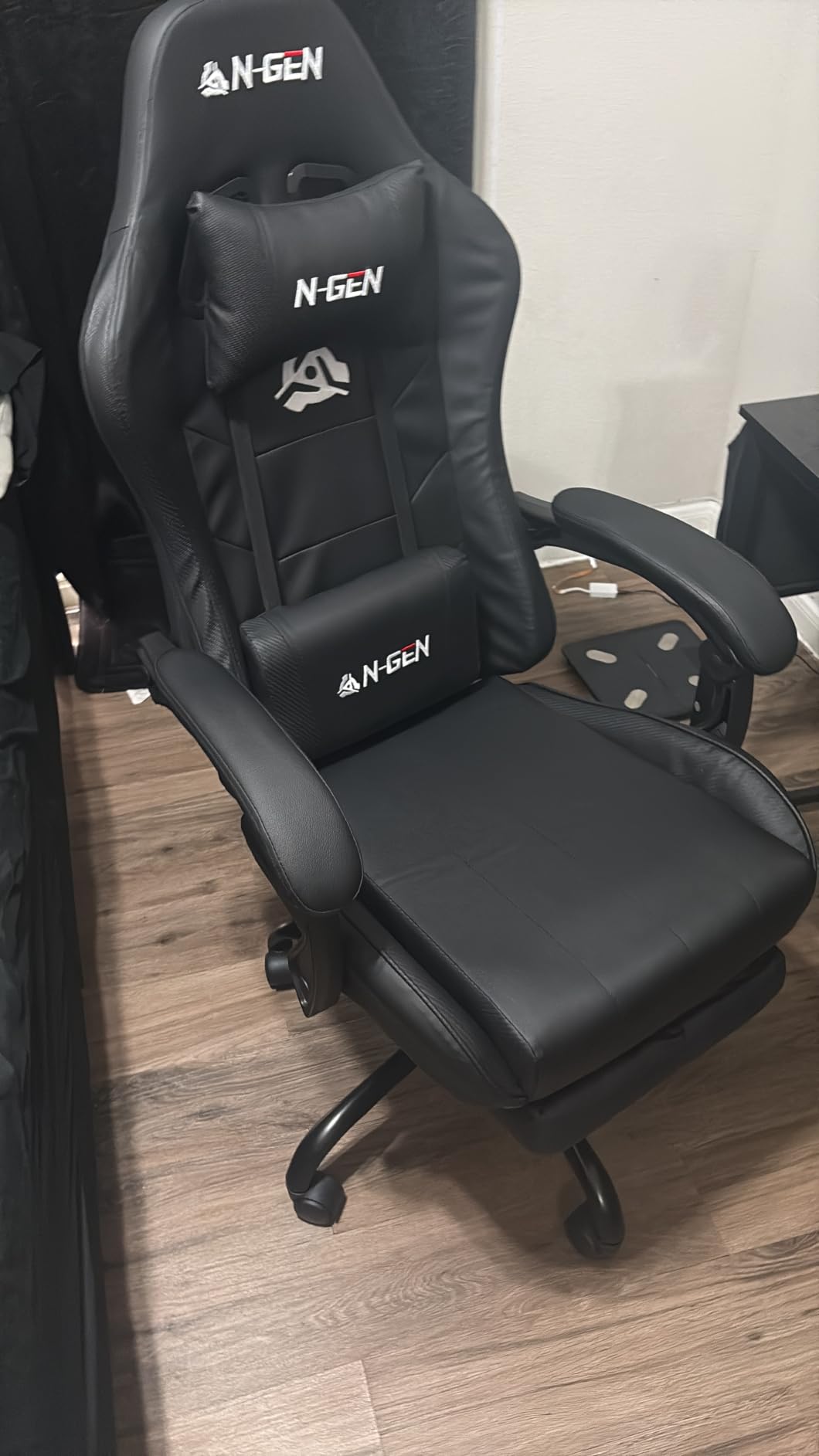 N-GEN GAMING Gaming Chair with Footrest, Lumbar, High-Back, All Black customer photo 2