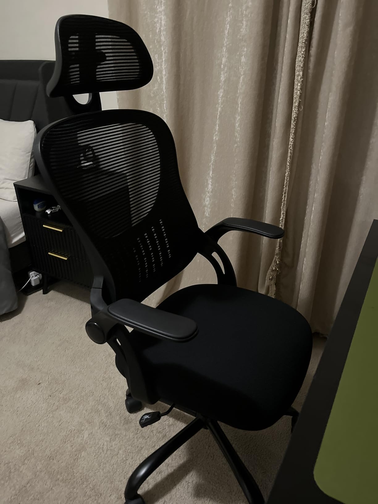 Sweetcrispy Computer Desk Chair, Mesh Office Chair with Lumbar Support | Ergonomic High-Back, Rolling Work, Adjustable Headrests, Flip-up Arms, Home Bedroom Study, Grey customer photo 2