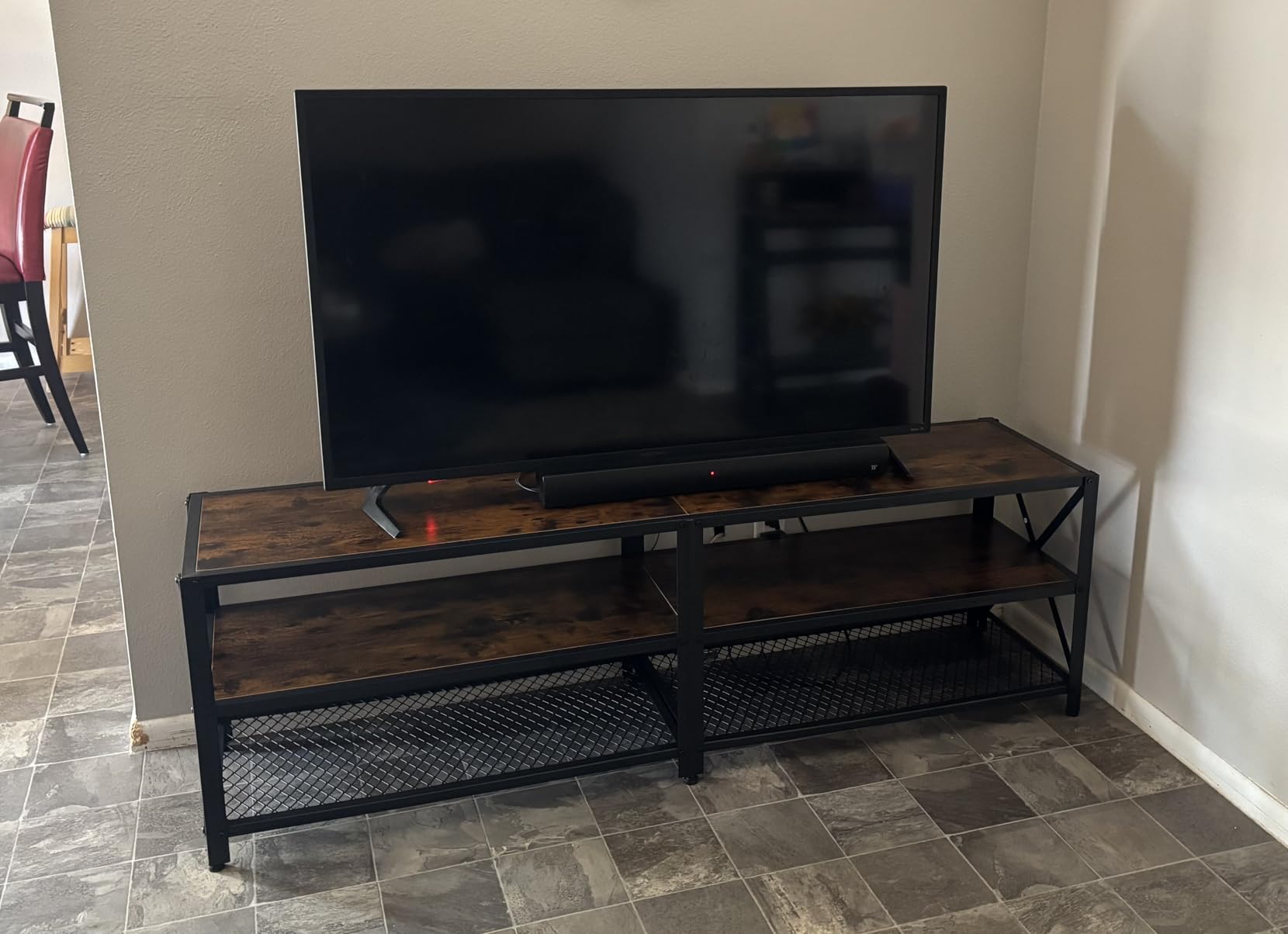 VASAGLE 70 Inch TV Stand, Mid Century Entertainment Center with Storage | Media Console Table for Living Room, TV table with Fluted Sliding Doors for 80'' TV, Walnut, MIRIANA Collection ULTV634K101 customer photo 2