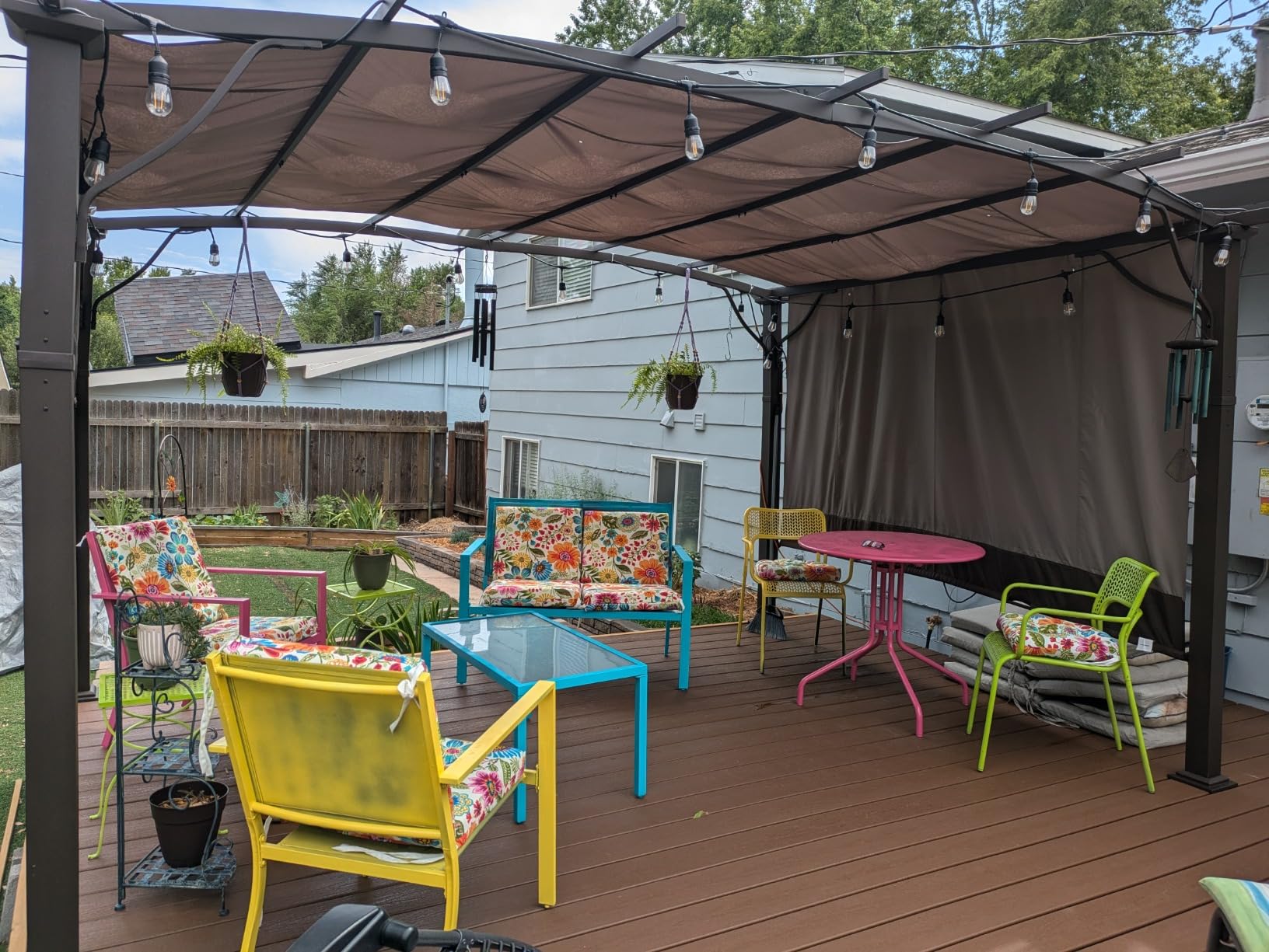 HAPPATIO 10' x10' Outdoor Retractable Pergola, Aluminum Pergola with Canopy Fixed in Various Positions, Arched Roof with Sun Shade Canopy, Metal Frame for Backyards, Gardens(Brown) customer photo 1