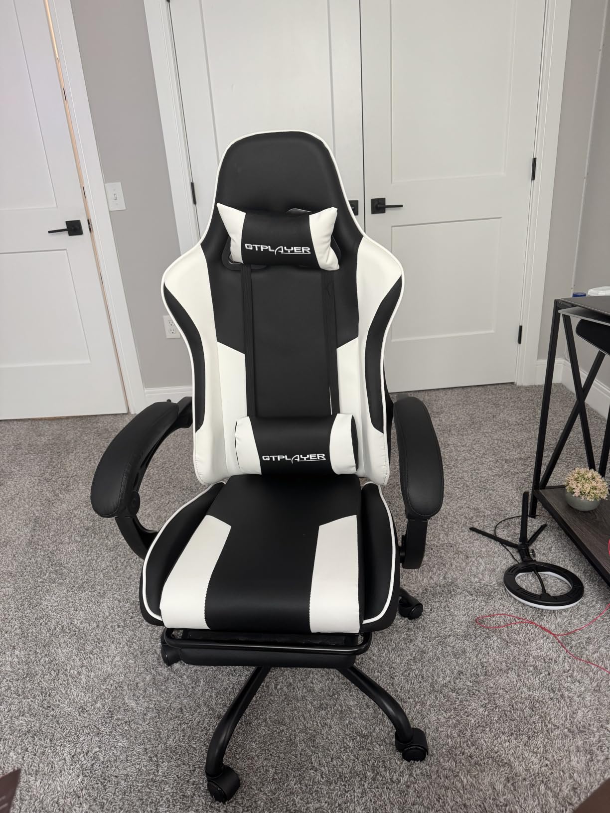 GTPLAYER Gaming Chair, Computer Chair with Footrest and Lumbar Support, Height Adjustable Game Chair with 360°-Swivel Seat and Headrest and for Office or Gaming (All Black-Fabric) customer photo 2