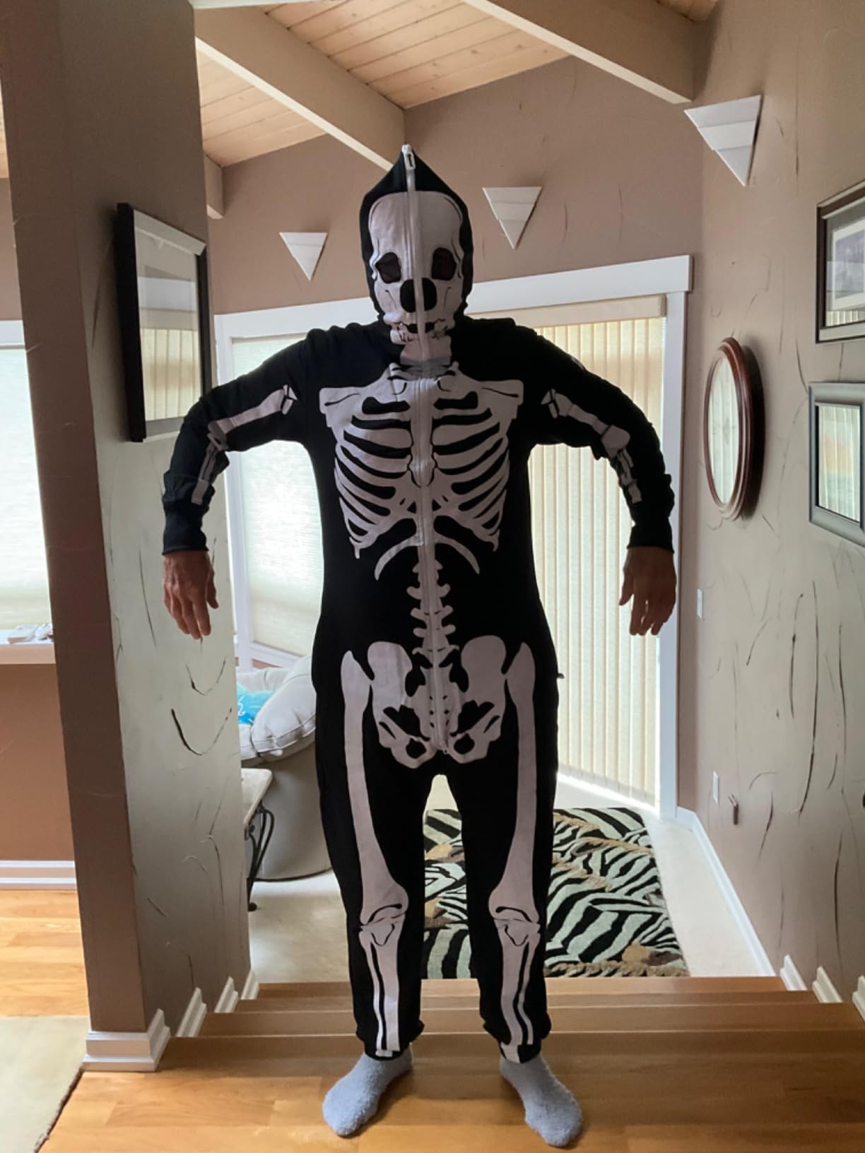 Tipsy Elves Men's Halloween Skeleton Costume Hooded Jumpsuit Adult Onesie customer photo 1