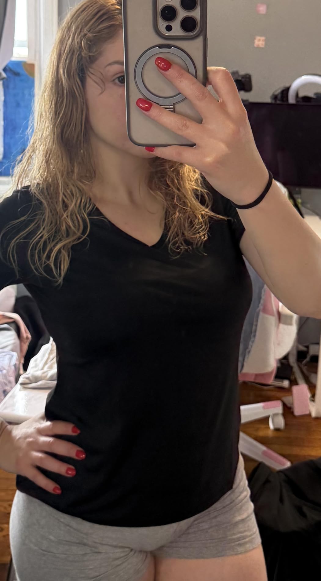 Real Essentials 5 Pack: Women's Dry-Fit Short Sleeve V Neck T Shirt Workout Fitness Yoga Top Tee (Available in Plus Size) customer photo 2