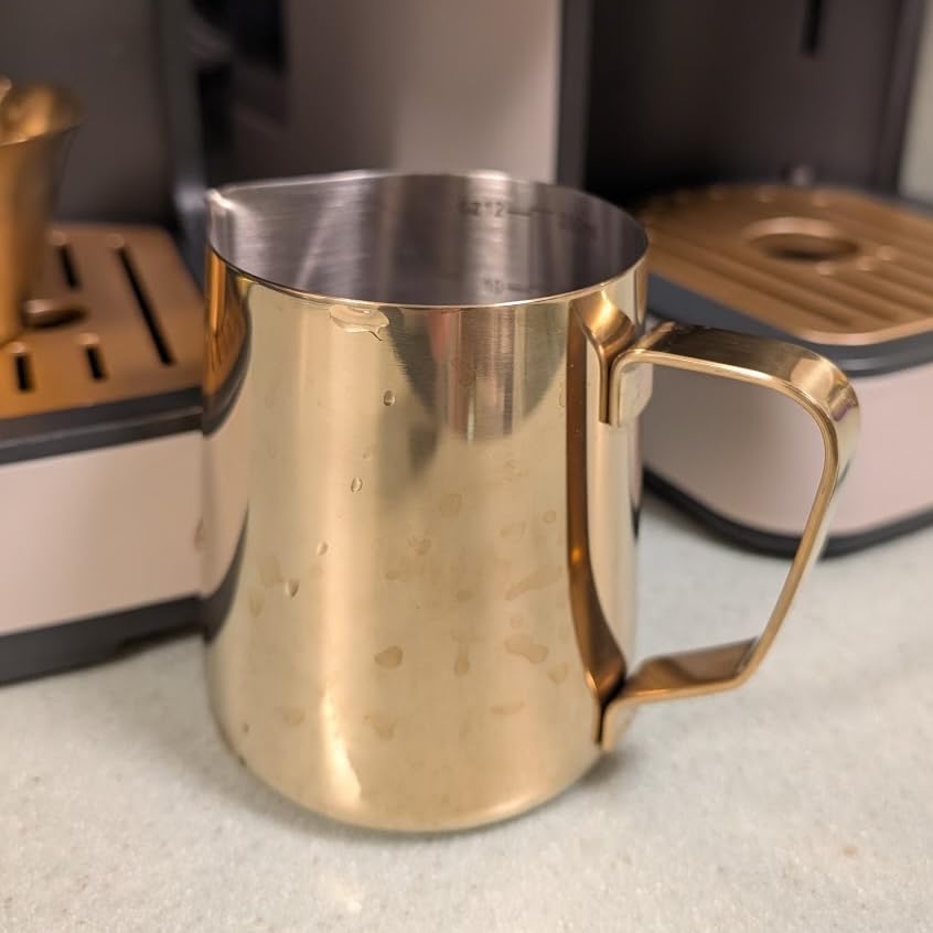 CAMKYDE Stainless Steel Milk Frothing Pitcher 12 oz, Espresso Steaming Pitcher with Decorating Pen for Espresso Machines, Cappuccino, Latte Art (Silver) customer photo 1