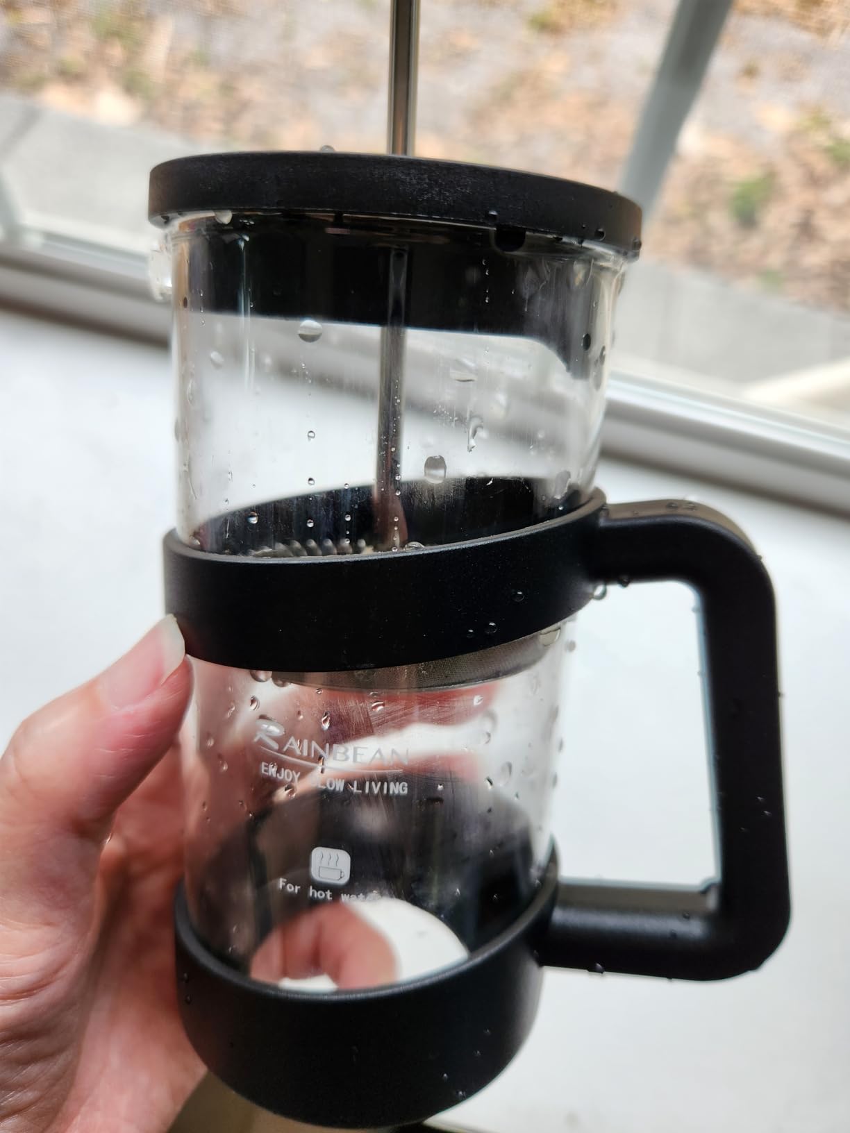 RAINBEAN Mini French Press Coffee Maker, 12 oz, Camping Coffee Press Pot, Small French Press, Tea and Frothed Milk Press (Black, 12 oz) customer photo 1