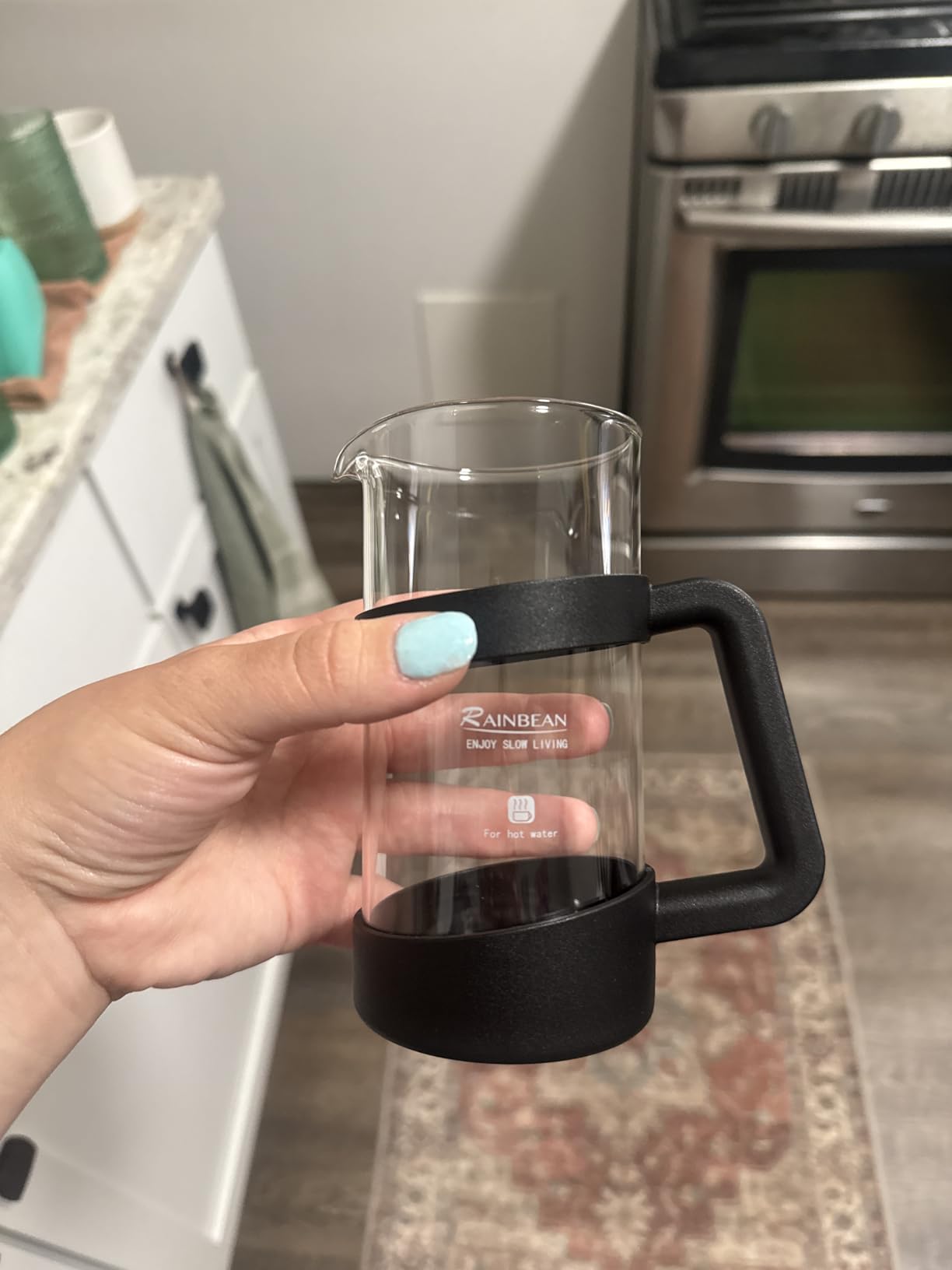 RAINBEAN Mini French Press Coffee Maker, 12 oz, Camping Coffee Press Pot, Small French Press, Tea and Frothed Milk Press (Black, 12 oz) customer photo 2