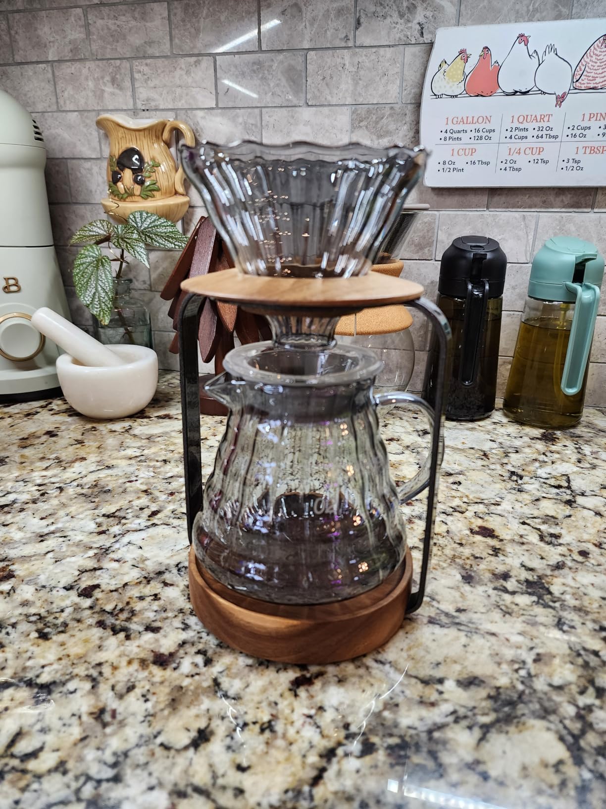 SOTECH Pour Over Coffee Station Dripper Stand Coffee Filter Wooden Filter Holder Glass Server with Paper Coffee Filters, Coffee Maker Stand Set for Coffee Tea and Saffron customer photo 1
