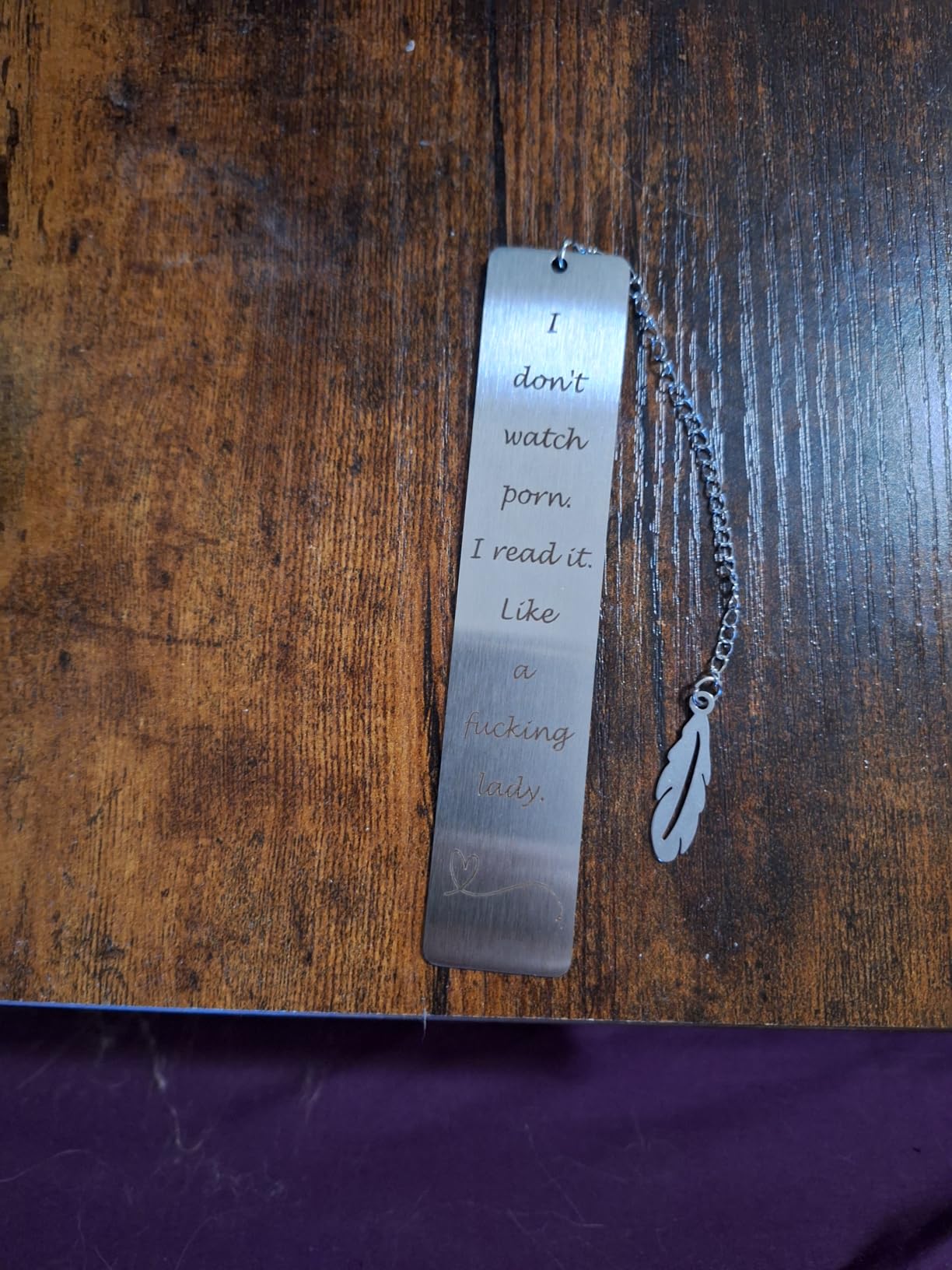 Metal Bookmark Gift, Engraved Stainless Steel Leaf Pendant Book Mark customer photo 1